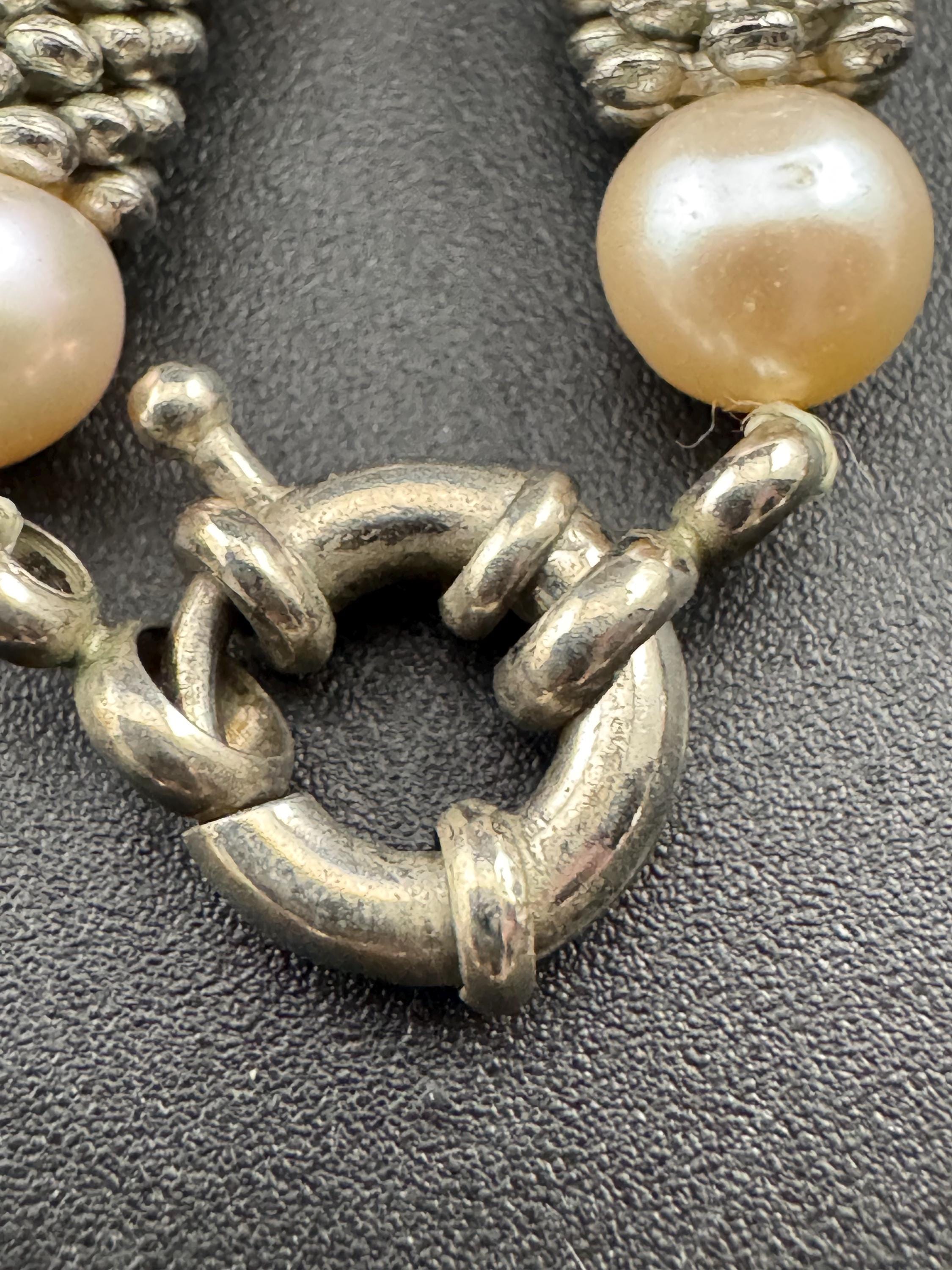 vintage freshwater pearl necklace modernist silver tone beads 52cm 8mm beads, senorita white metal clasp