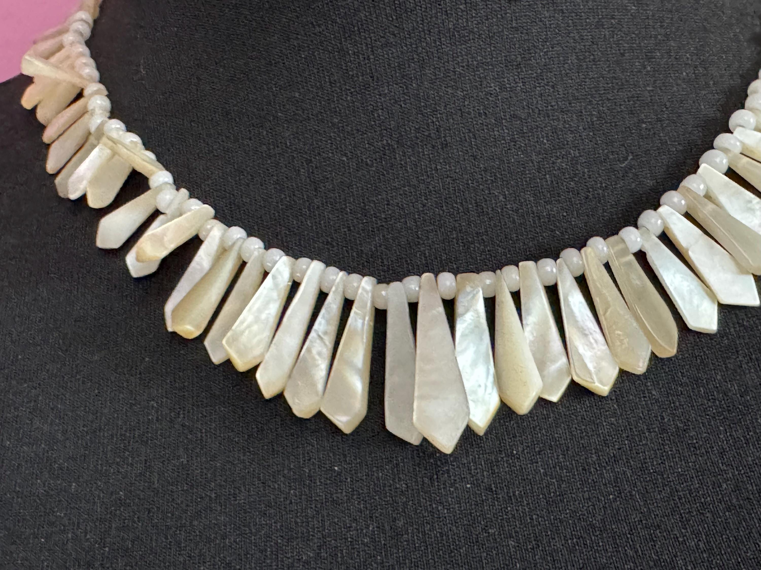 Vintage mother of pearl MOP Natural shell beaded necklace choker 50cm long summer nautical boho festival style
