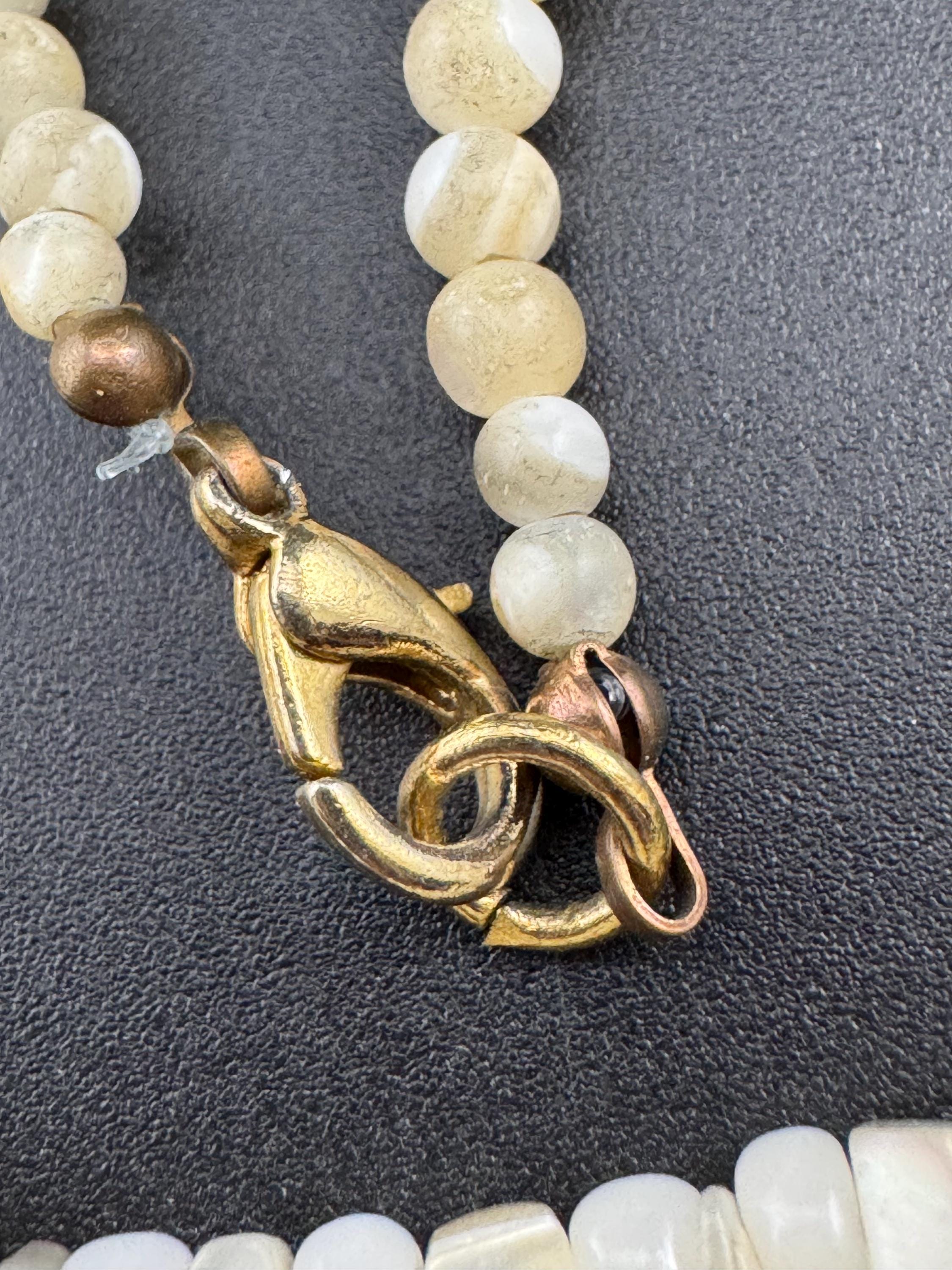 Vintage mother of pearl MOP Natural shell beaded necklace choker 50cm long summer nautical boho festival style