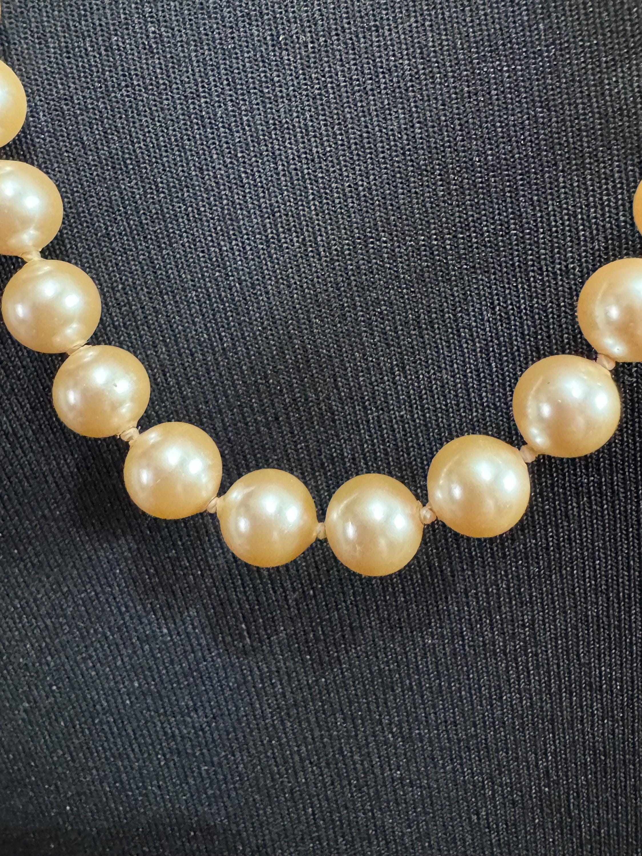 MONET signed Oyster cream knotted glass pearl necklace Vintage 92cm single strand row of pearls, gold tone