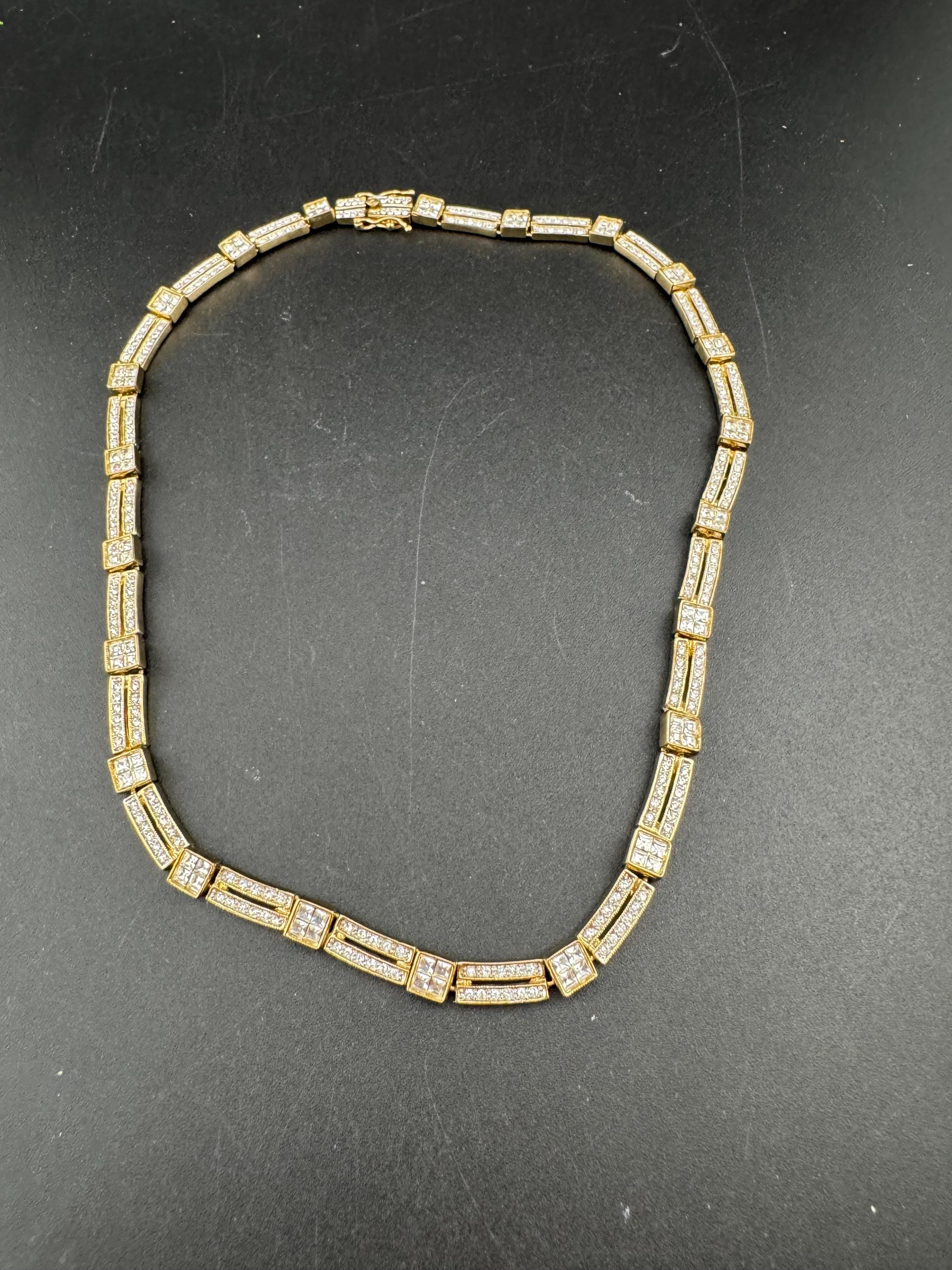 Vintage gold plated high end clear crystal diamanté necklace