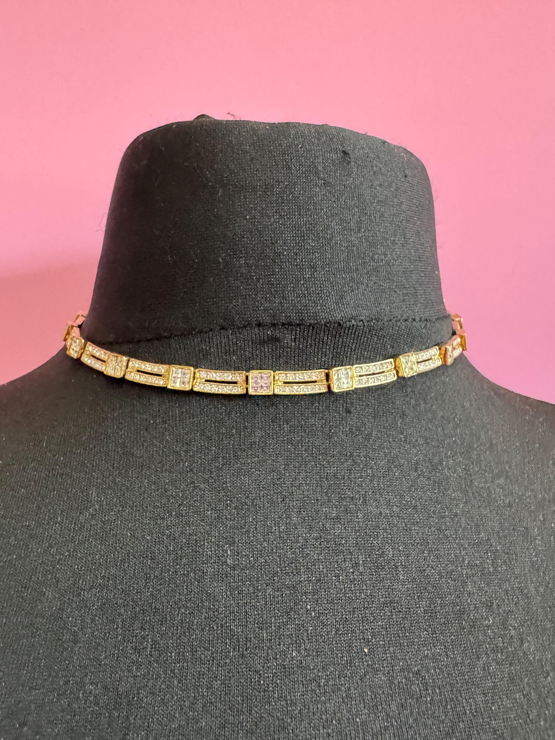 Vintage gold plated high end clear crystal diamanté necklace