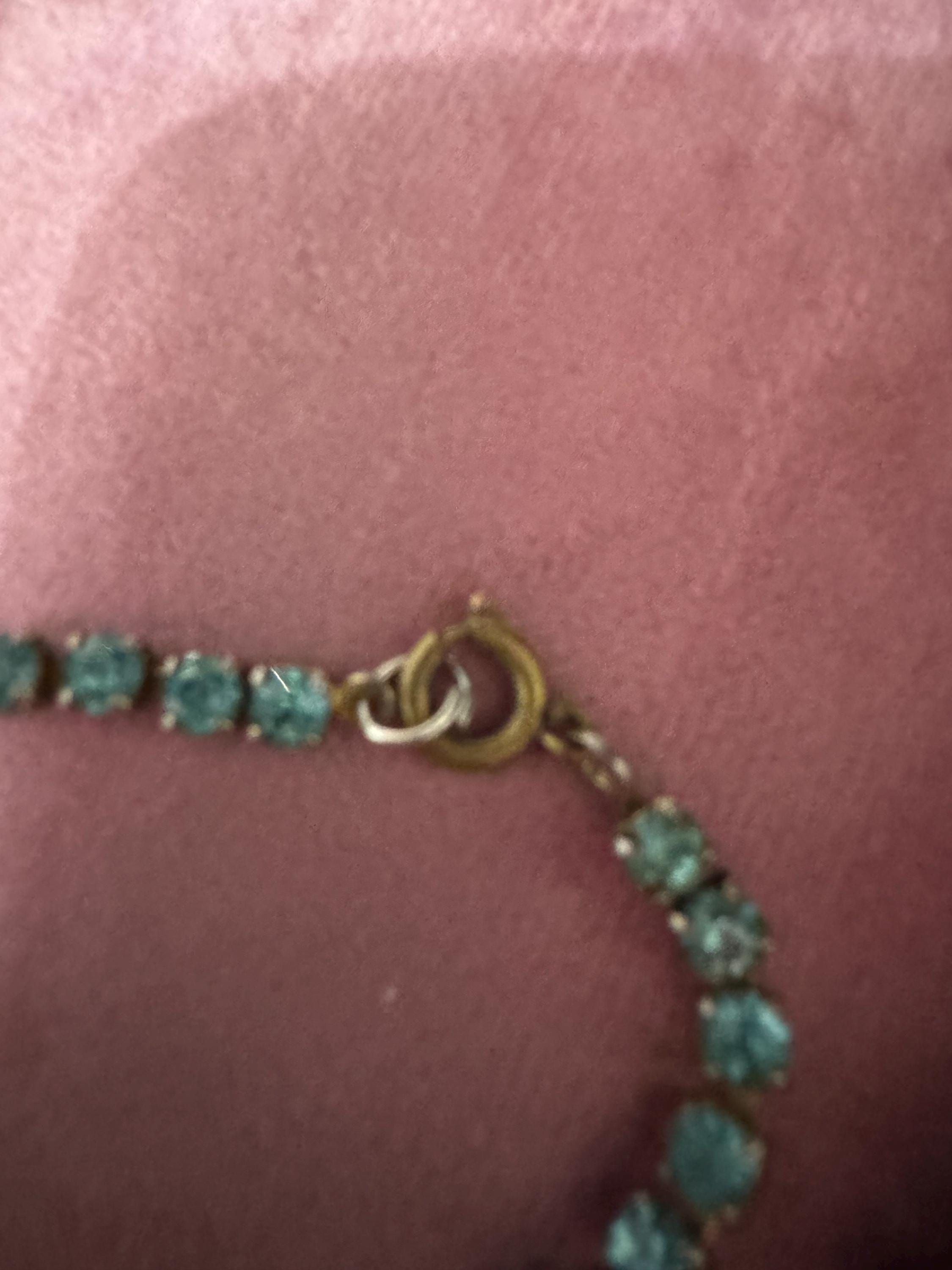 Hydrangea blue turquoise diamanté crystal drop necklace, glass rhinestones, vintage