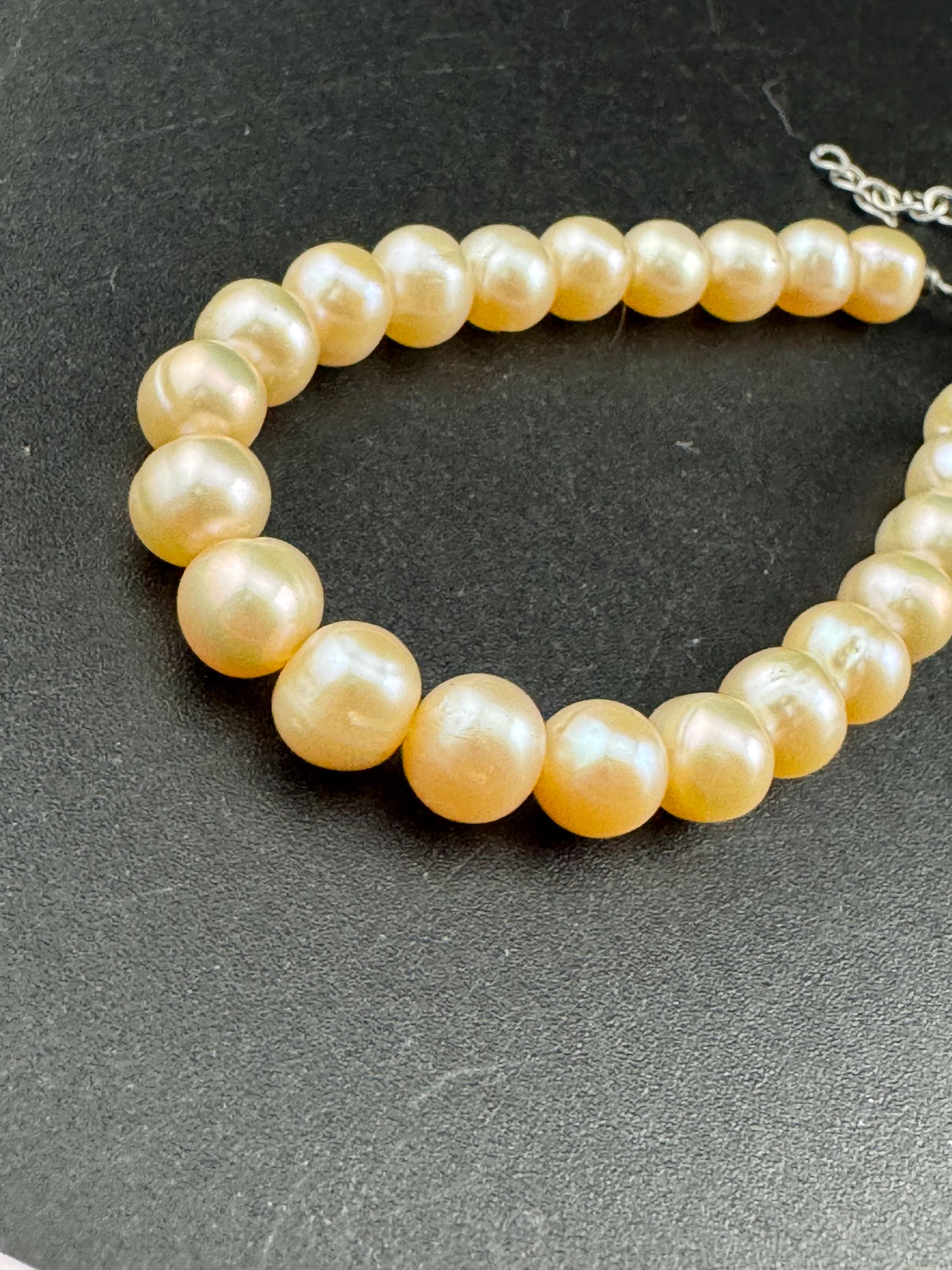 Vintage 925 sterling silver clasp modernist genuine pink beige freshwater pearl beaded bracelet 17-25cm