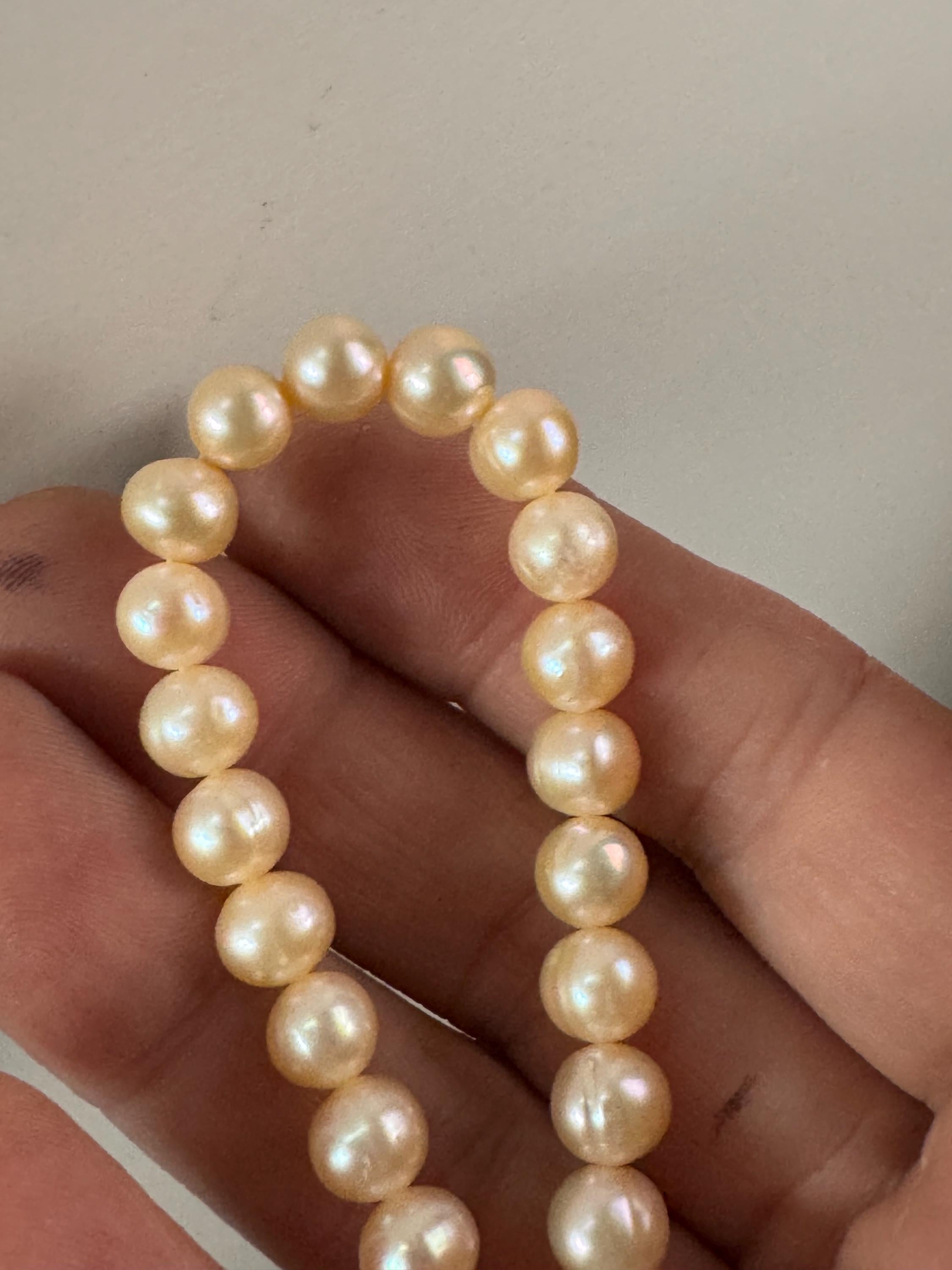 Vintage 925 sterling silver clasp modernist genuine pink beige freshwater pearl beaded bracelet 17-25cm