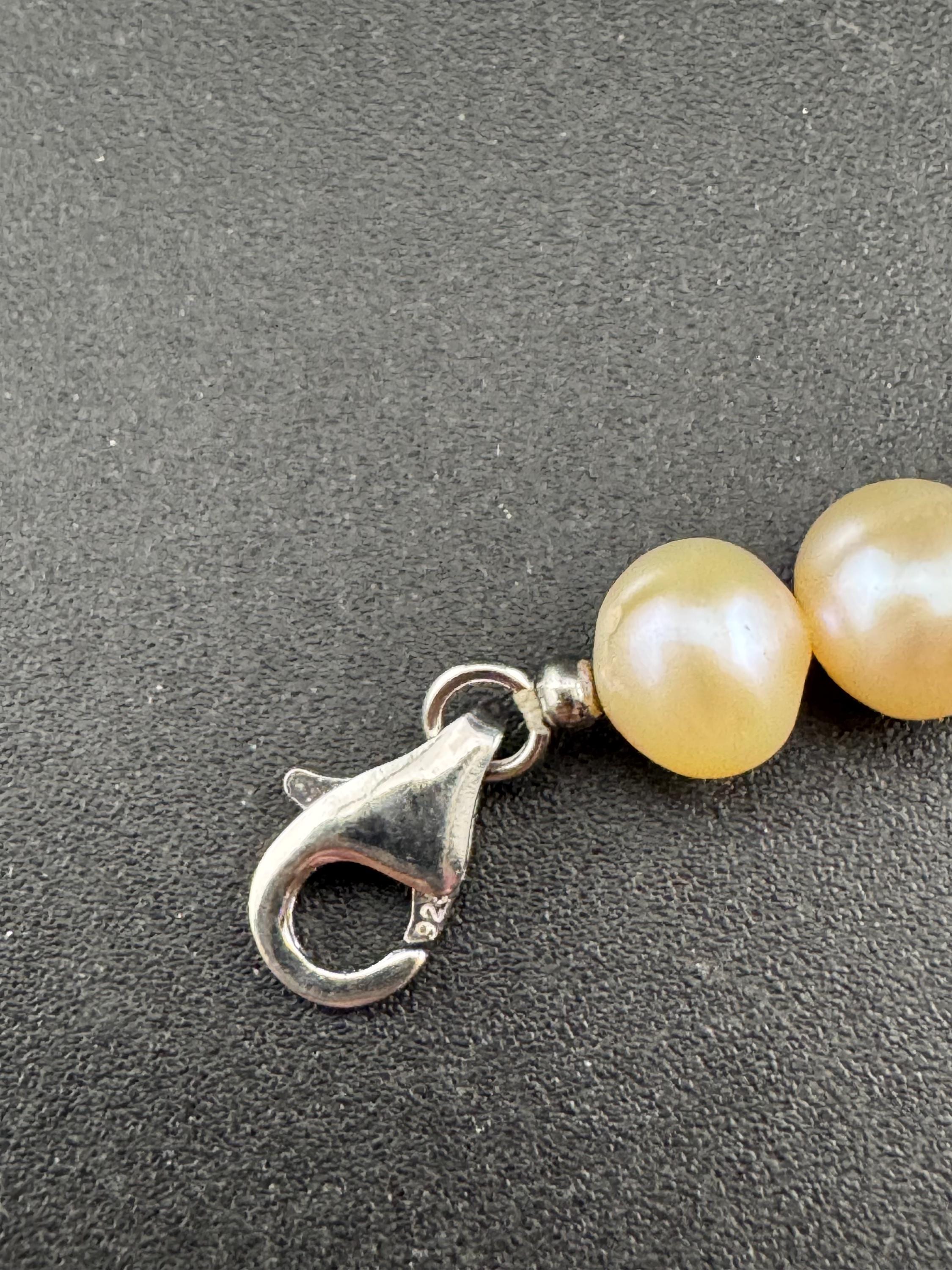 Vintage 925 sterling silver clasp modernist genuine pink beige freshwater pearl beaded bracelet 17-25cm