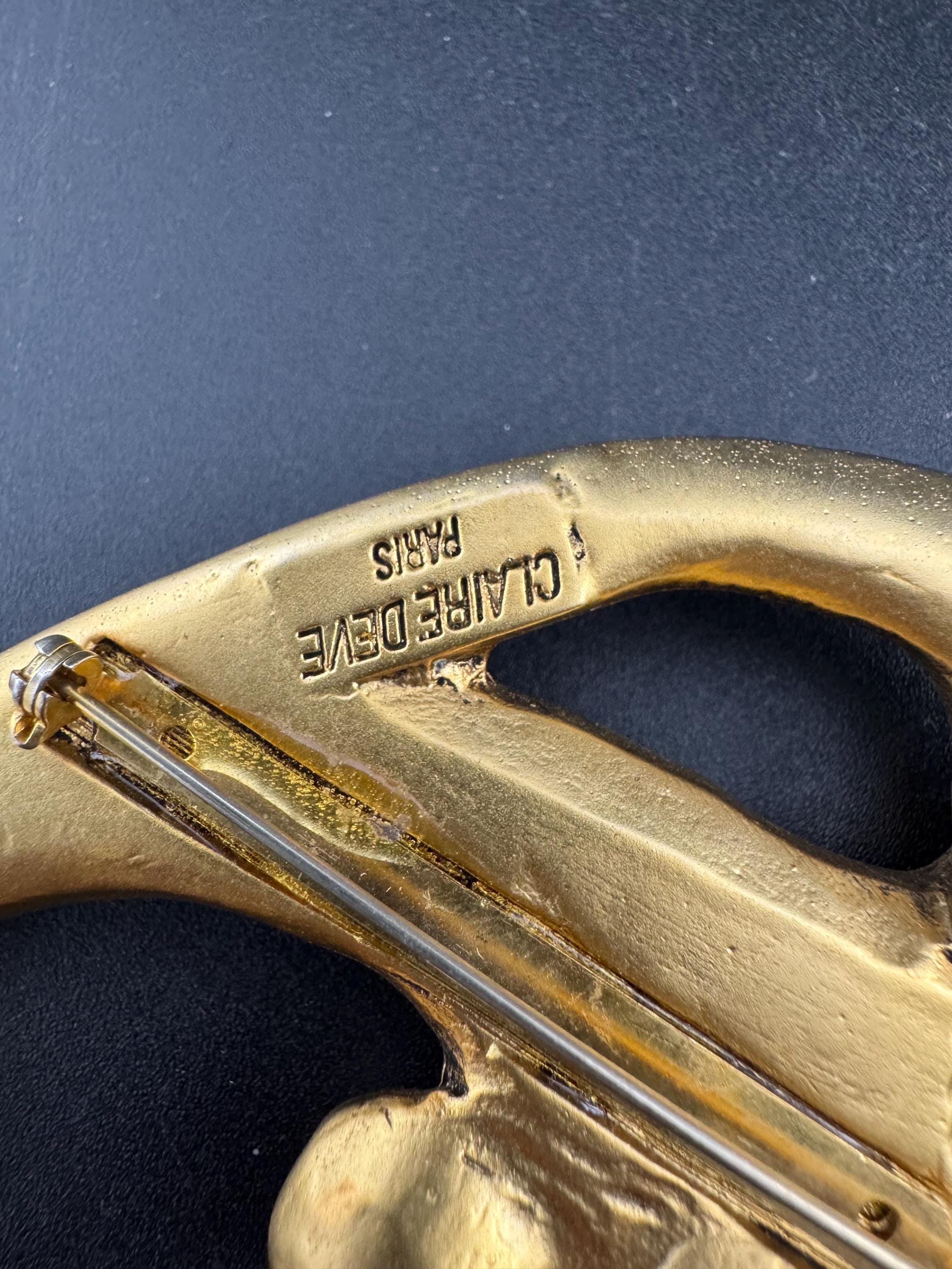 Vintage Clare Deve Faux Pearl Brooch: 1980s Paris Designer Resin Dangle, signed