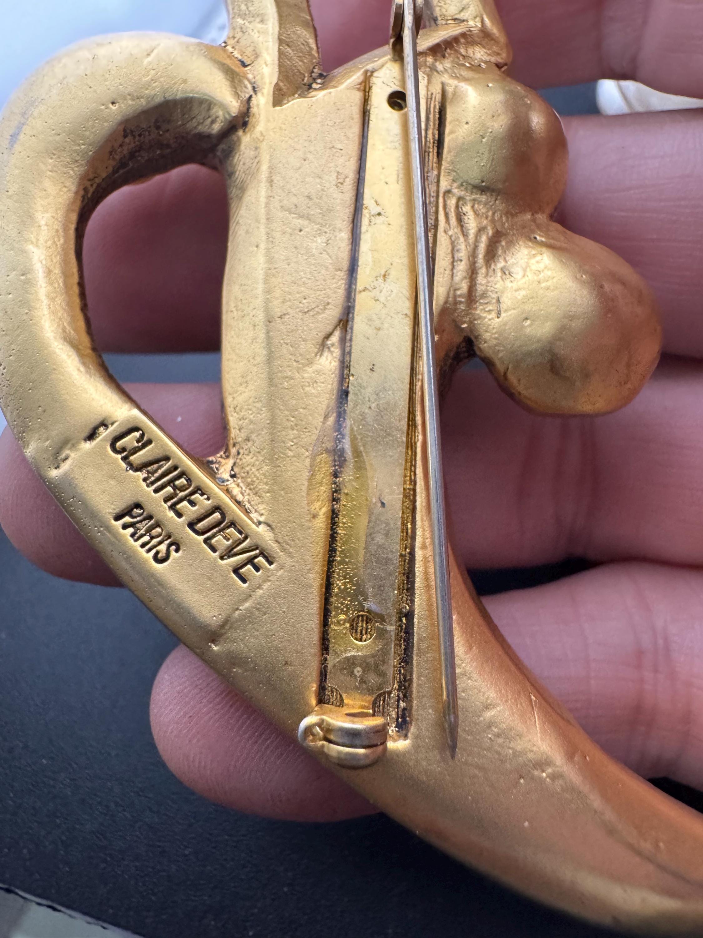 Vintage Clare Deve Faux Pearl Brooch: 1980s Paris Designer Resin Dangle, signed