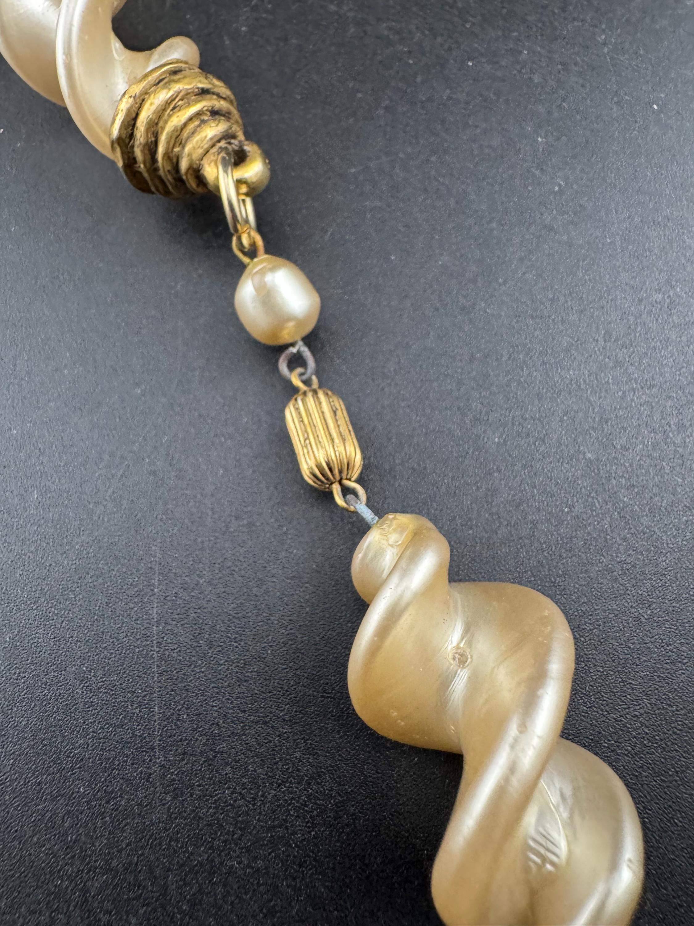 1980s signed Clare Deve huge high end oversized faux pearl dangle drop brooch, Paris designer gold resin