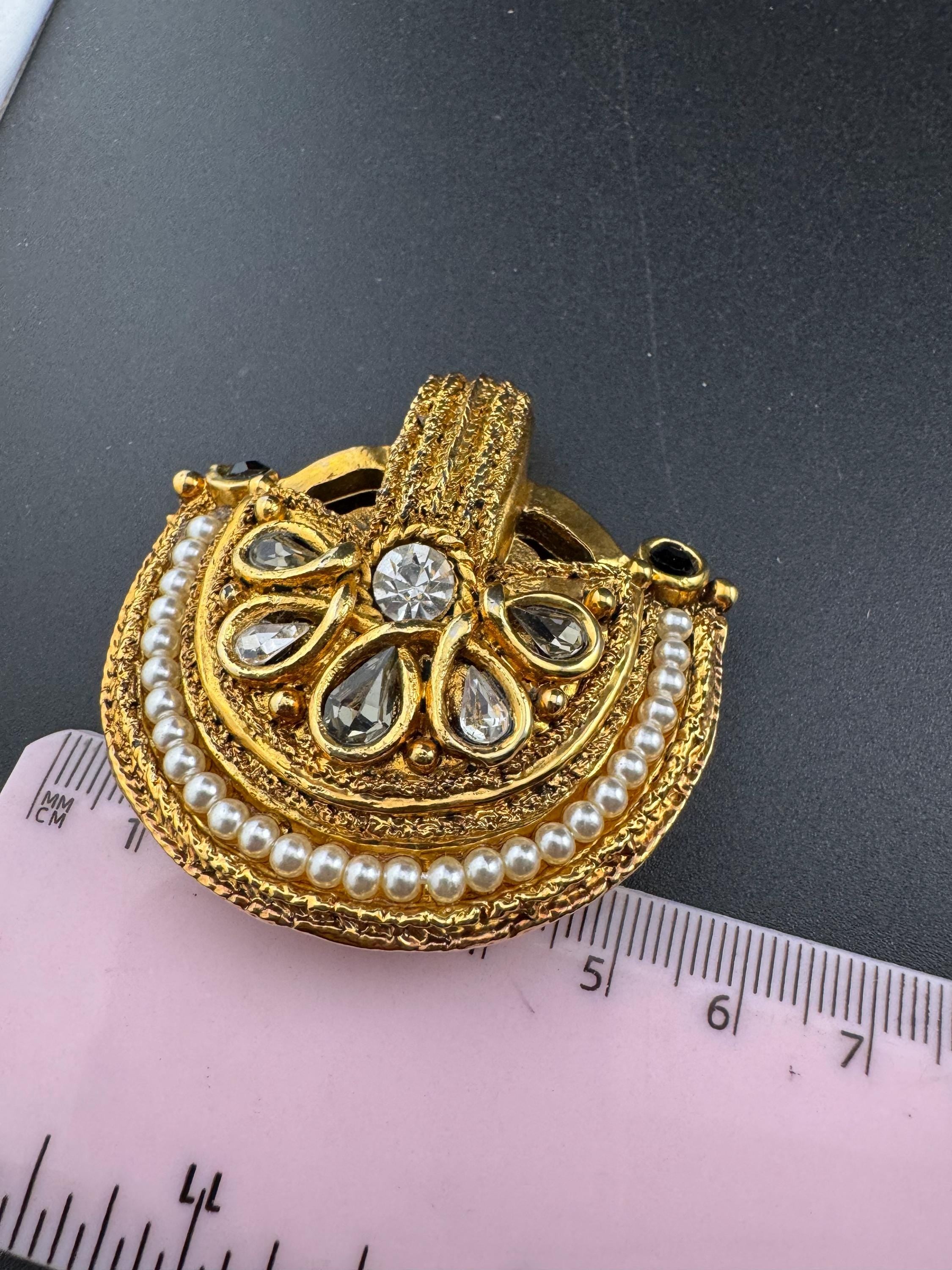 Signed 1980s Clare Deve Rhinestone Clip On Earrings: Paris Designer Resin Jewelry