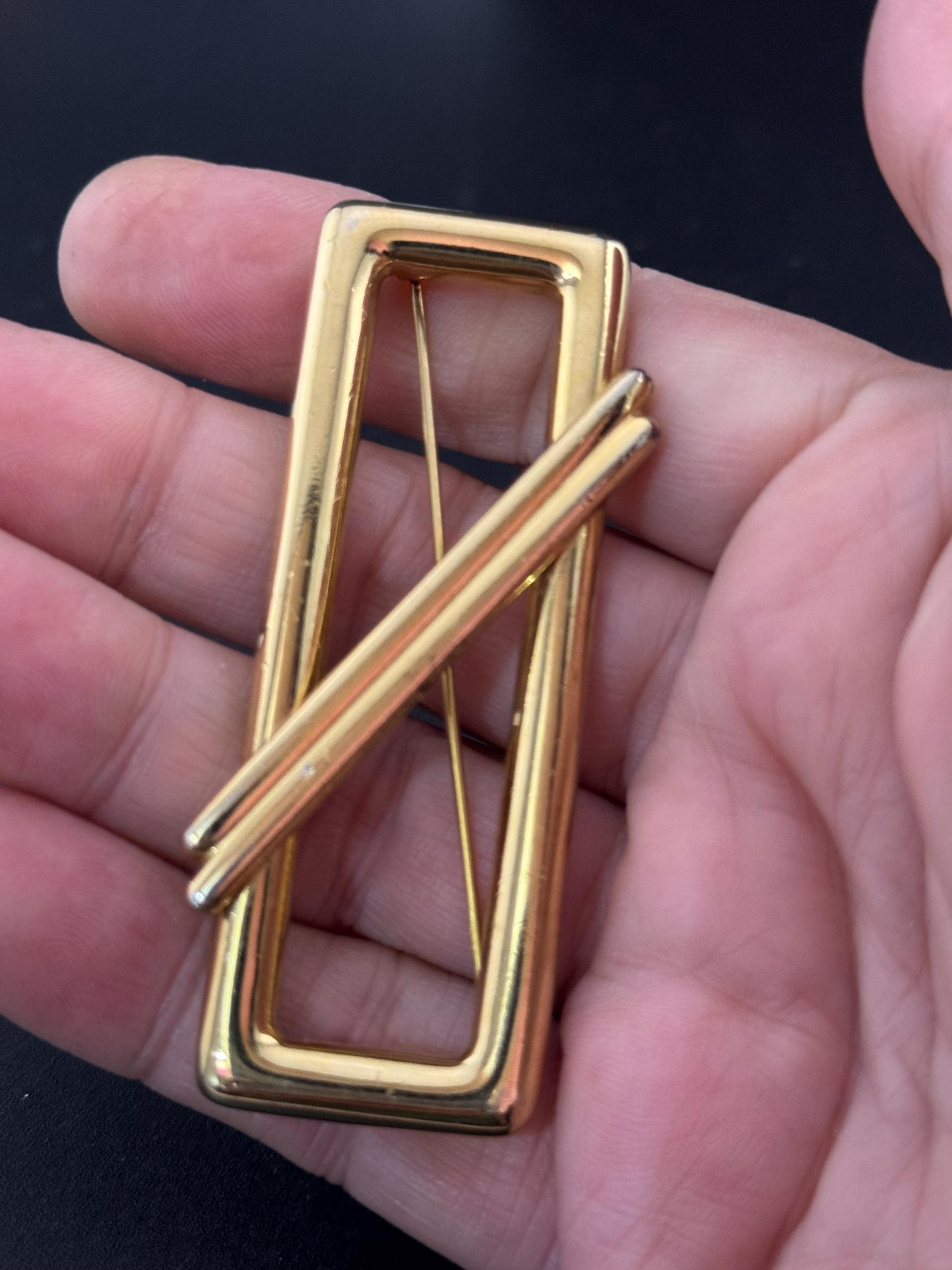 Signed MONET large gold plated rectangular modernist brooch, 7cm