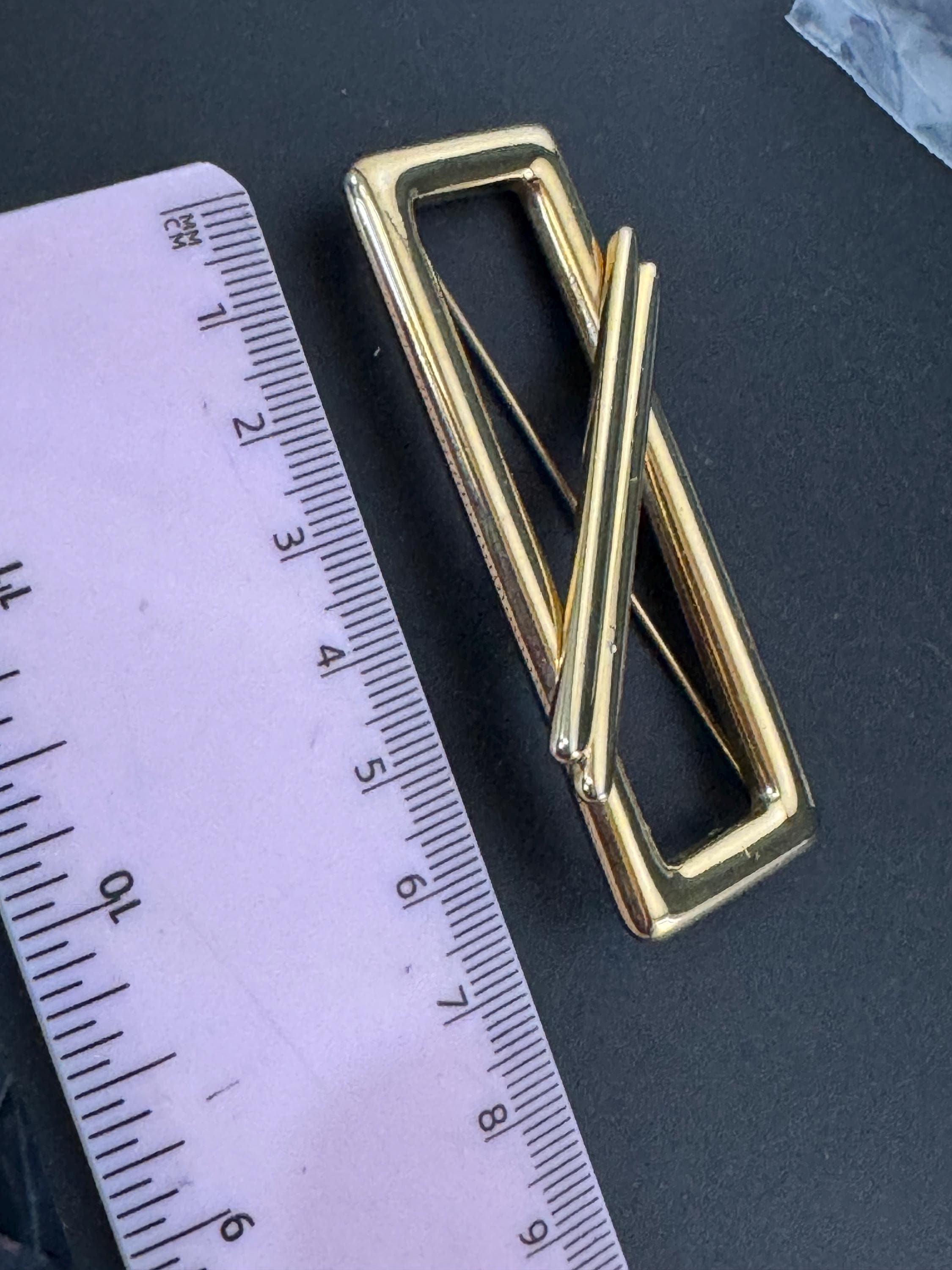 Signed MONET large gold plated rectangular modernist brooch, 7cm
