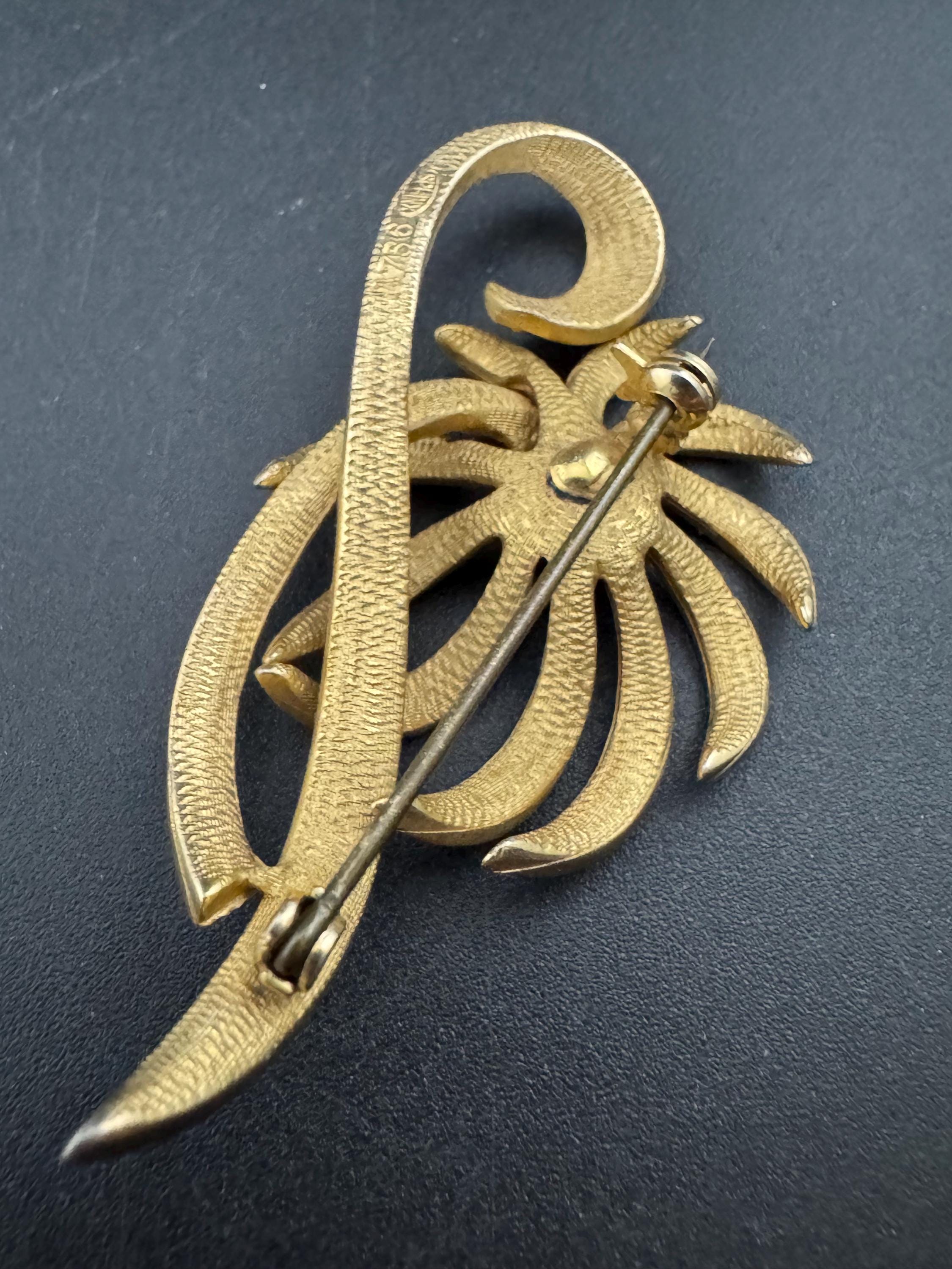 Signed SPHINX abstract floral brooch, gold plated 6cm, mid century