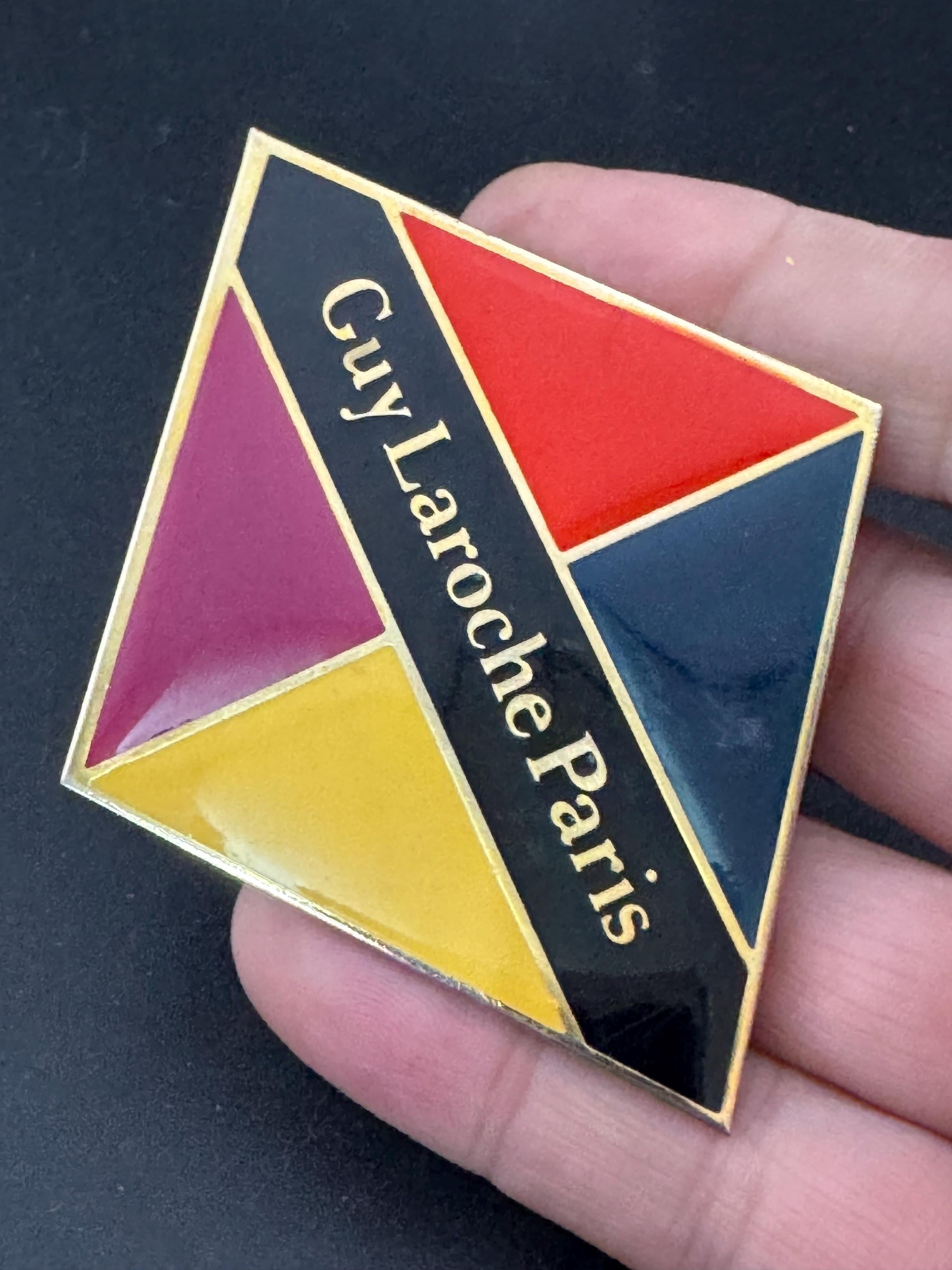 signed Guy Laroche coloured enamel brooch, large 7cm, vintage