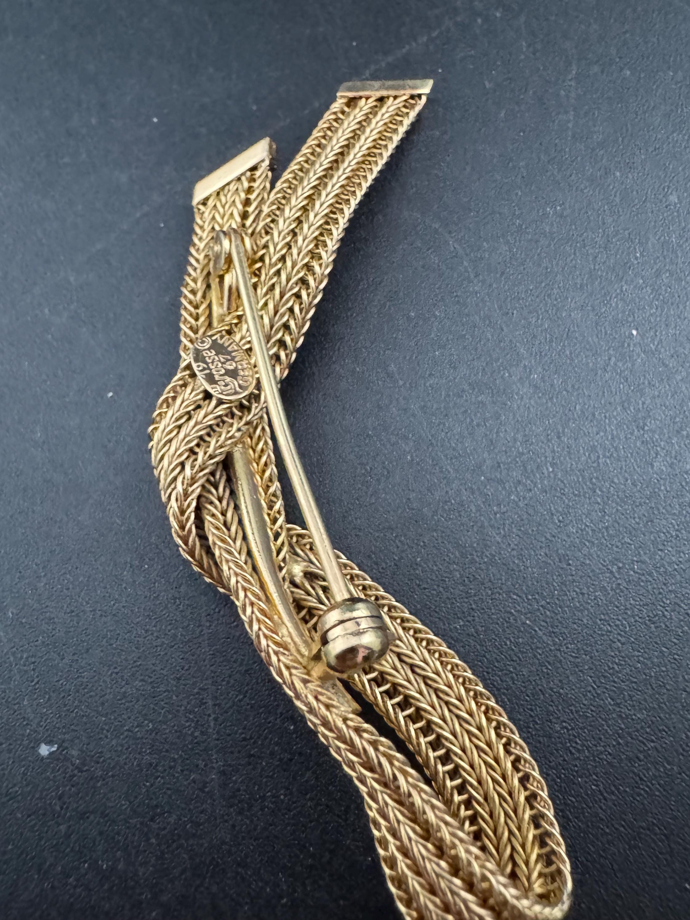 Signed 1957 grosse classic mesh knot brooch, designer gold plated