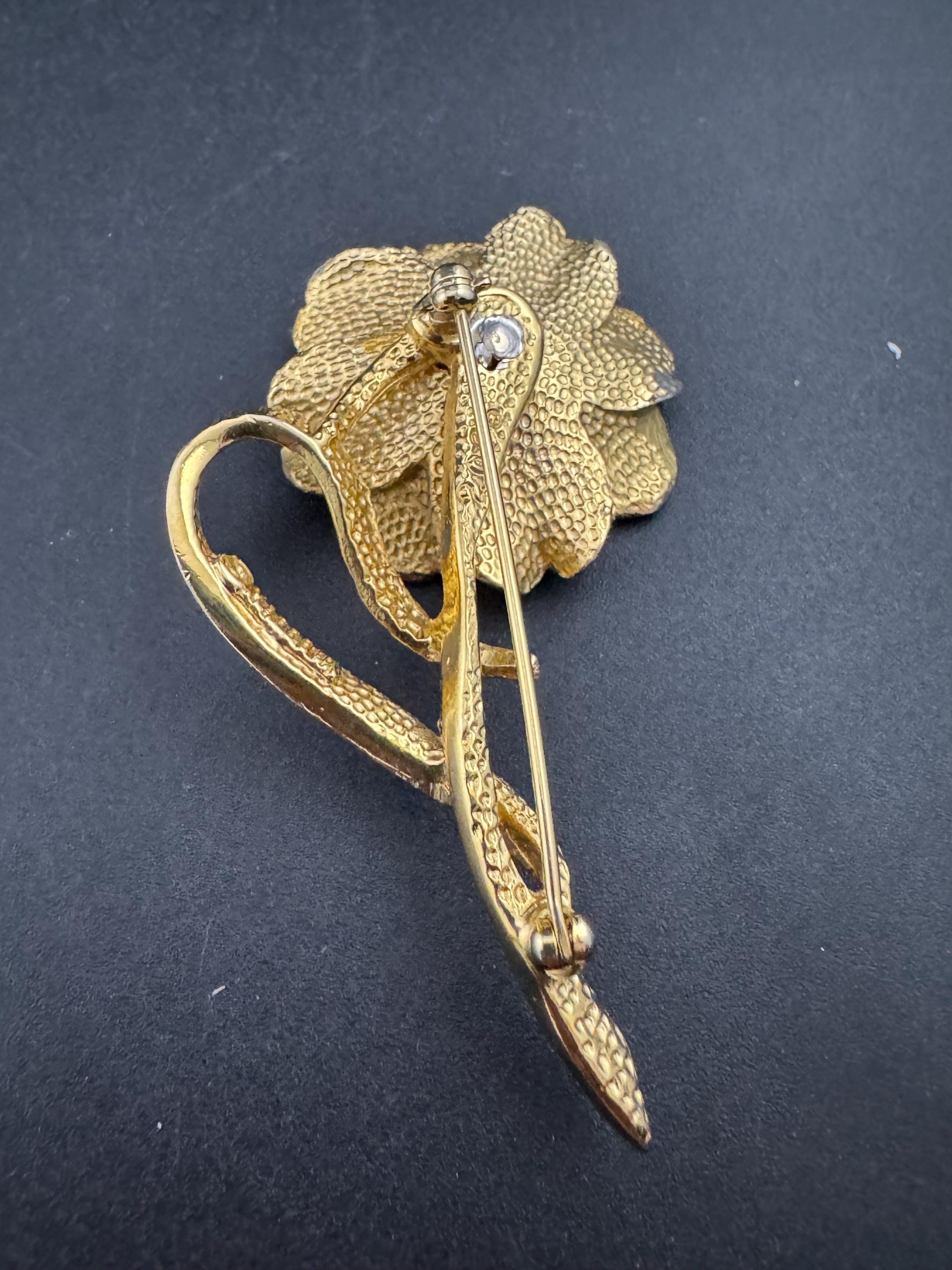 Signed marboux Marcel BOUCHER floral rose pearl brooch 6cm, gold plated , vintage