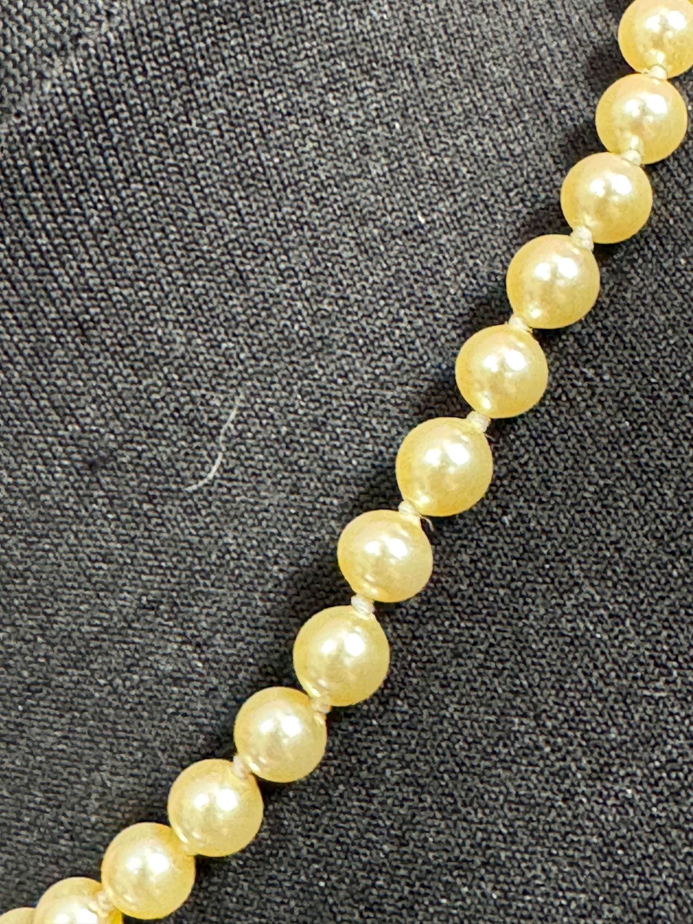 vintage cream knotted glass pearl necklace silver tone 47cm 6mm beads