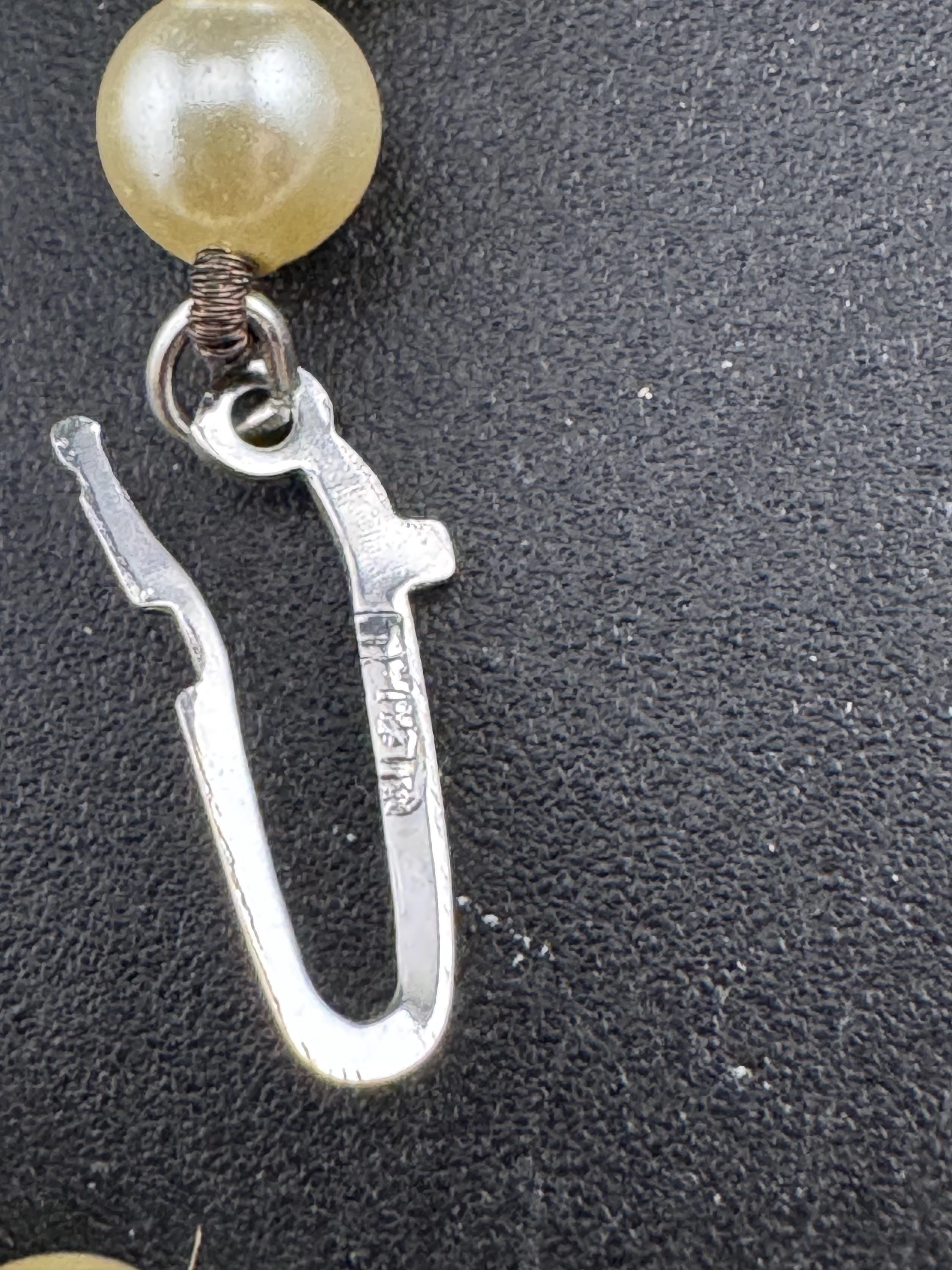 vintage cream knotted glass pearl necklace silver tone 47cm 6mm beads