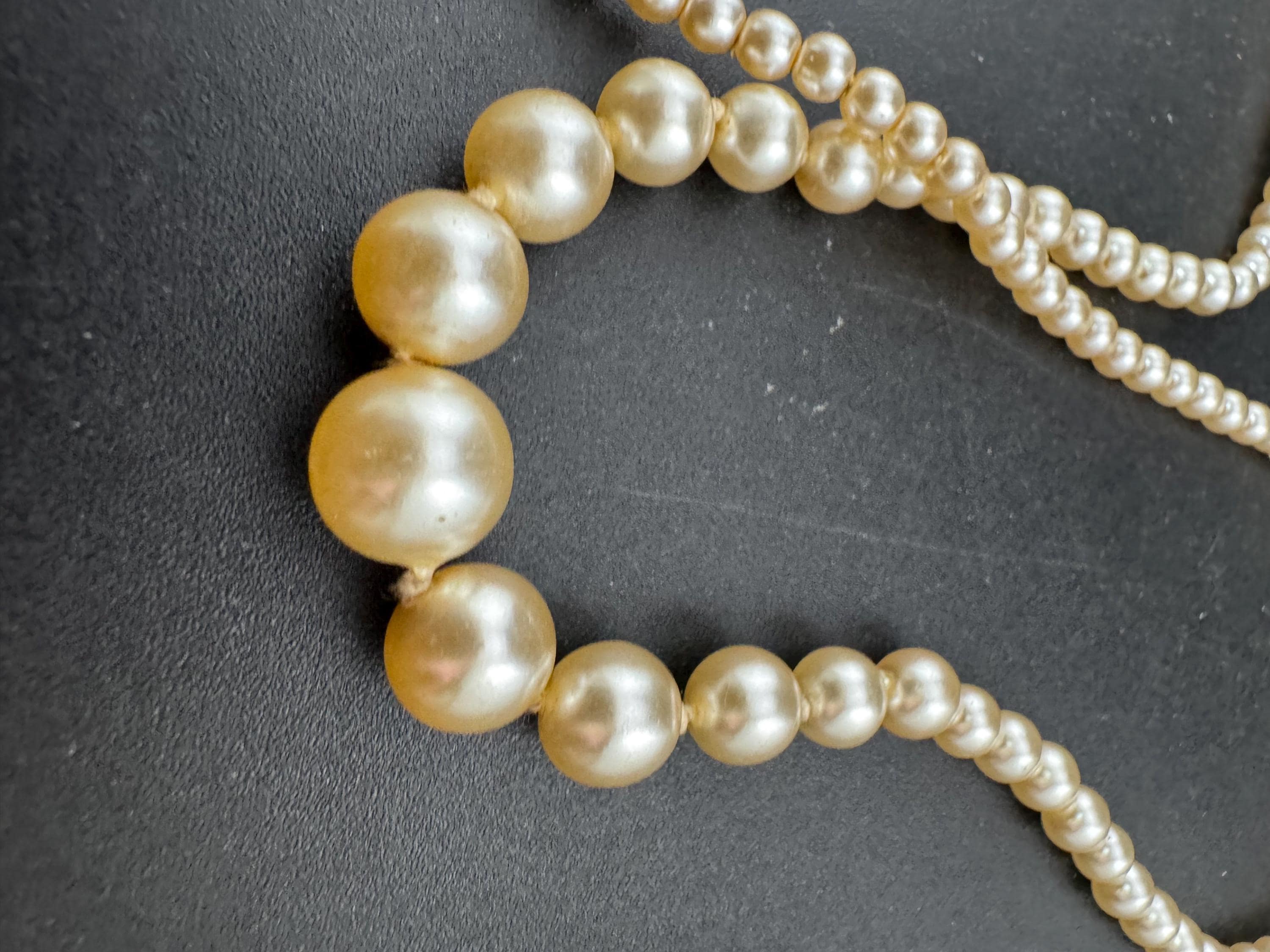 Signed damart vintage cream glass pearl necklace silver tone 50cm graduated beads
