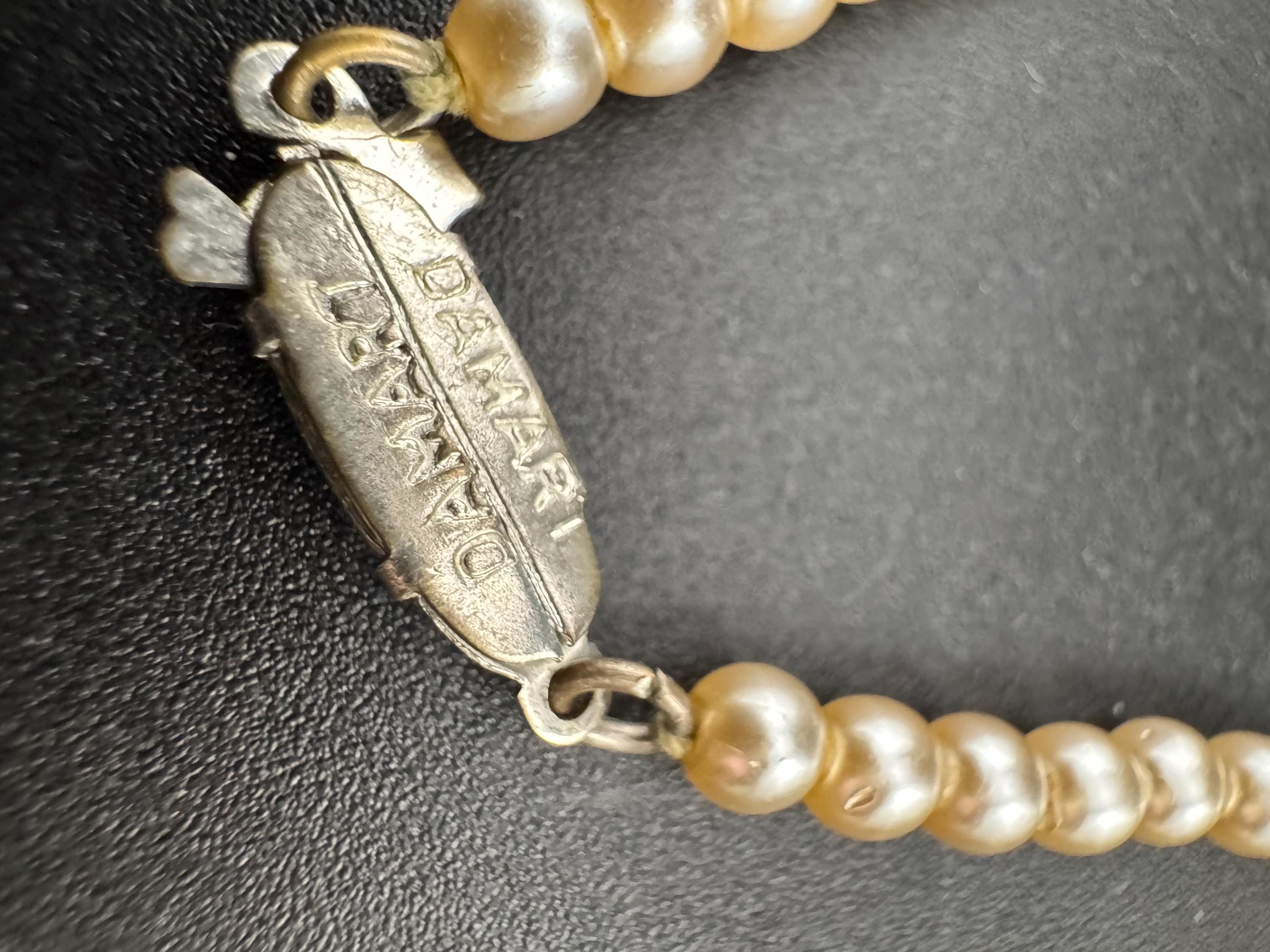 Signed damart vintage cream glass pearl necklace silver tone 50cm graduated beads