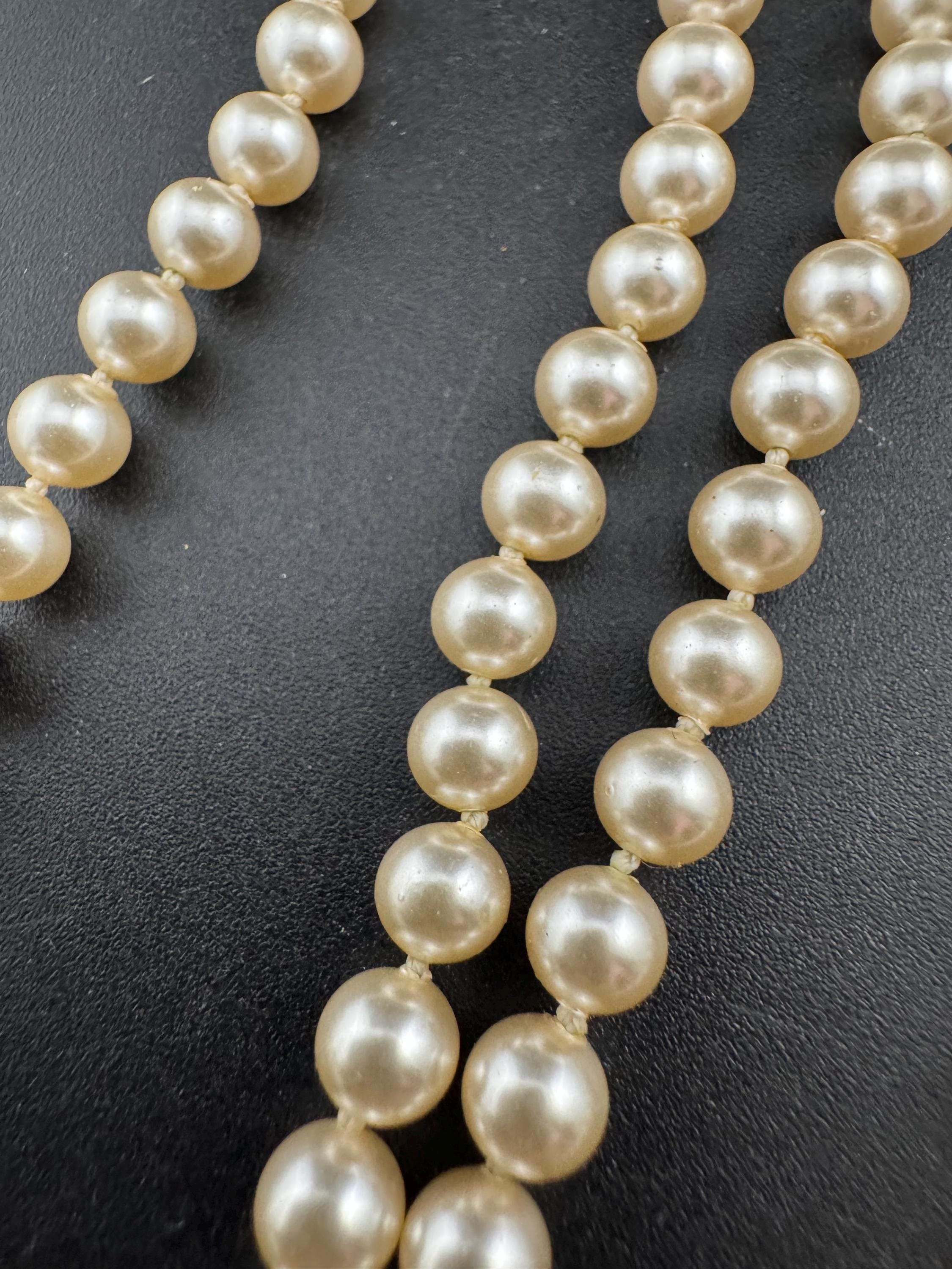 vintage cream knotted glass pearl necklace silver tone clasp 60cm 6mm beads