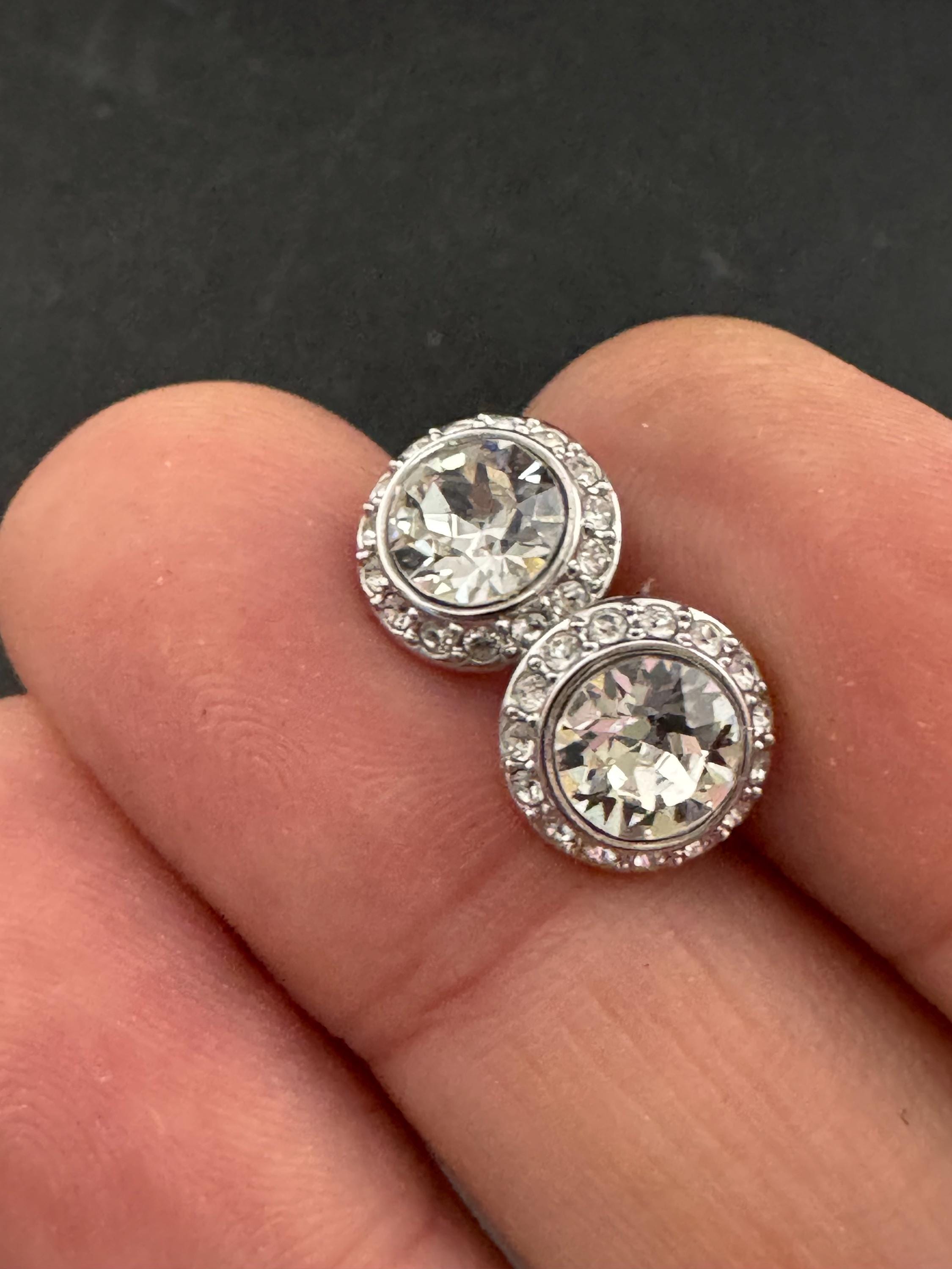 Signed Swarovski crystal silver tone diamanté round stud earrings