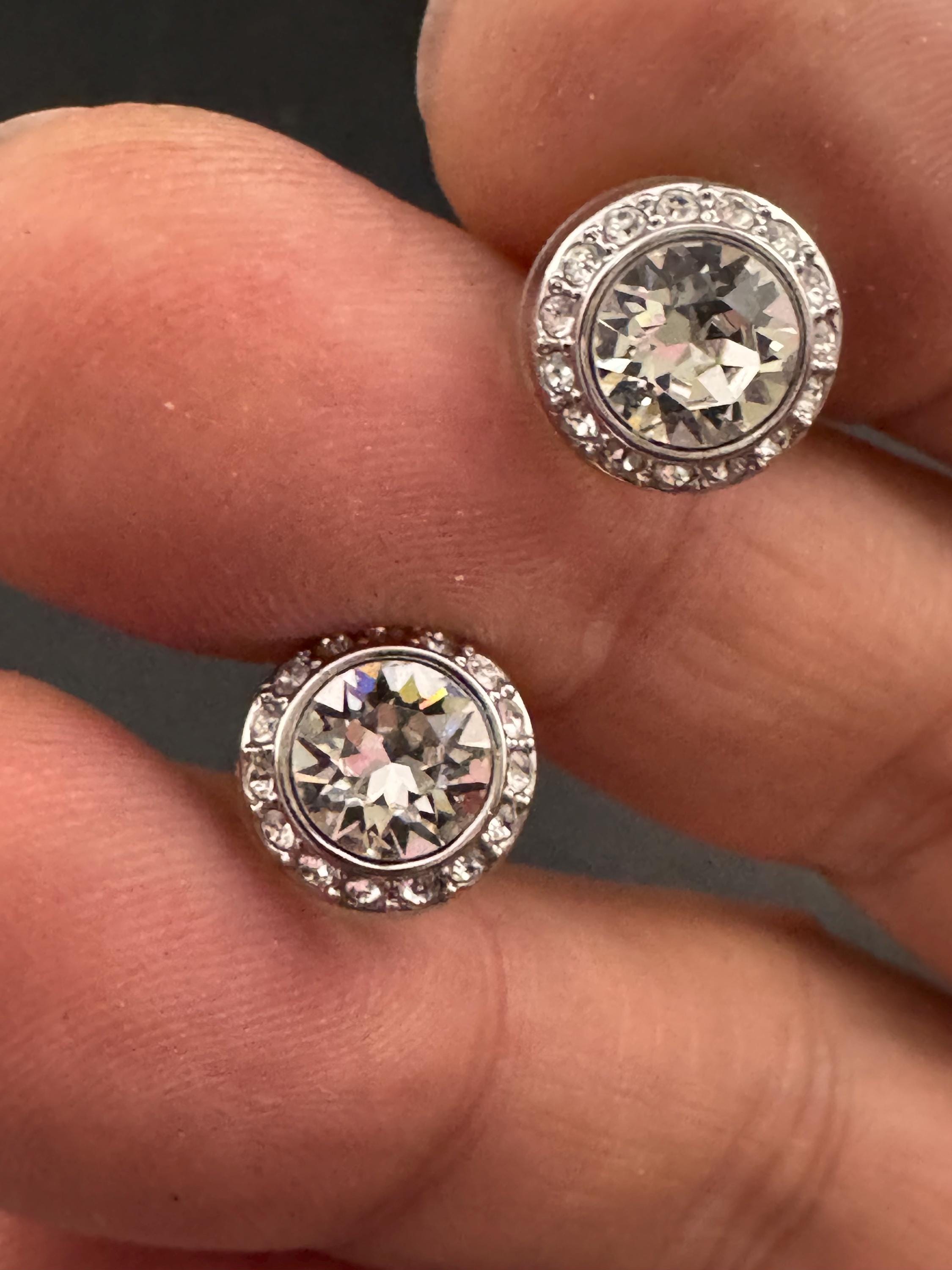 Signed Swarovski crystal silver tone diamanté round stud earrings