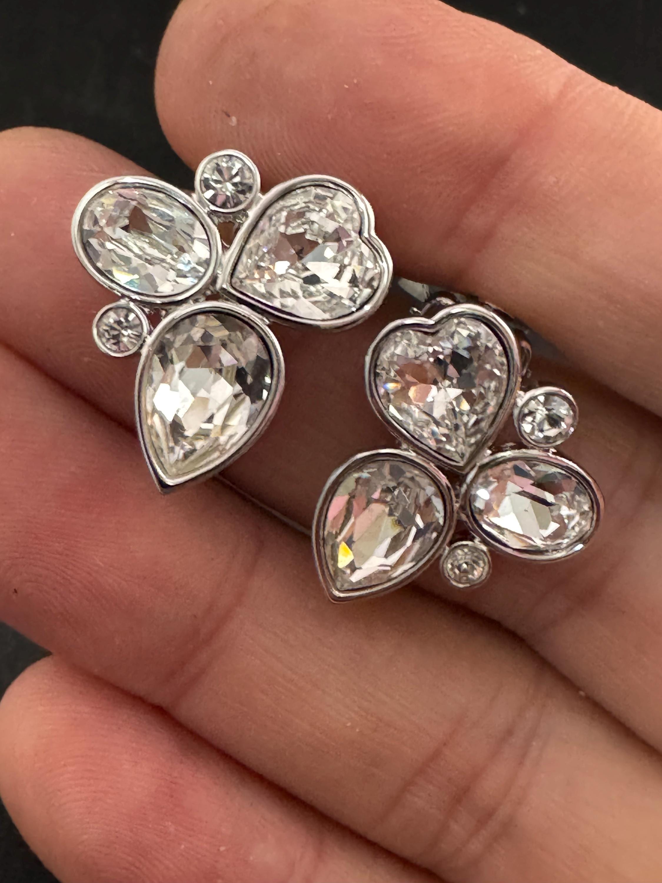 Signed Swarovski crystal silver tone diamanté cluster stud earrings
