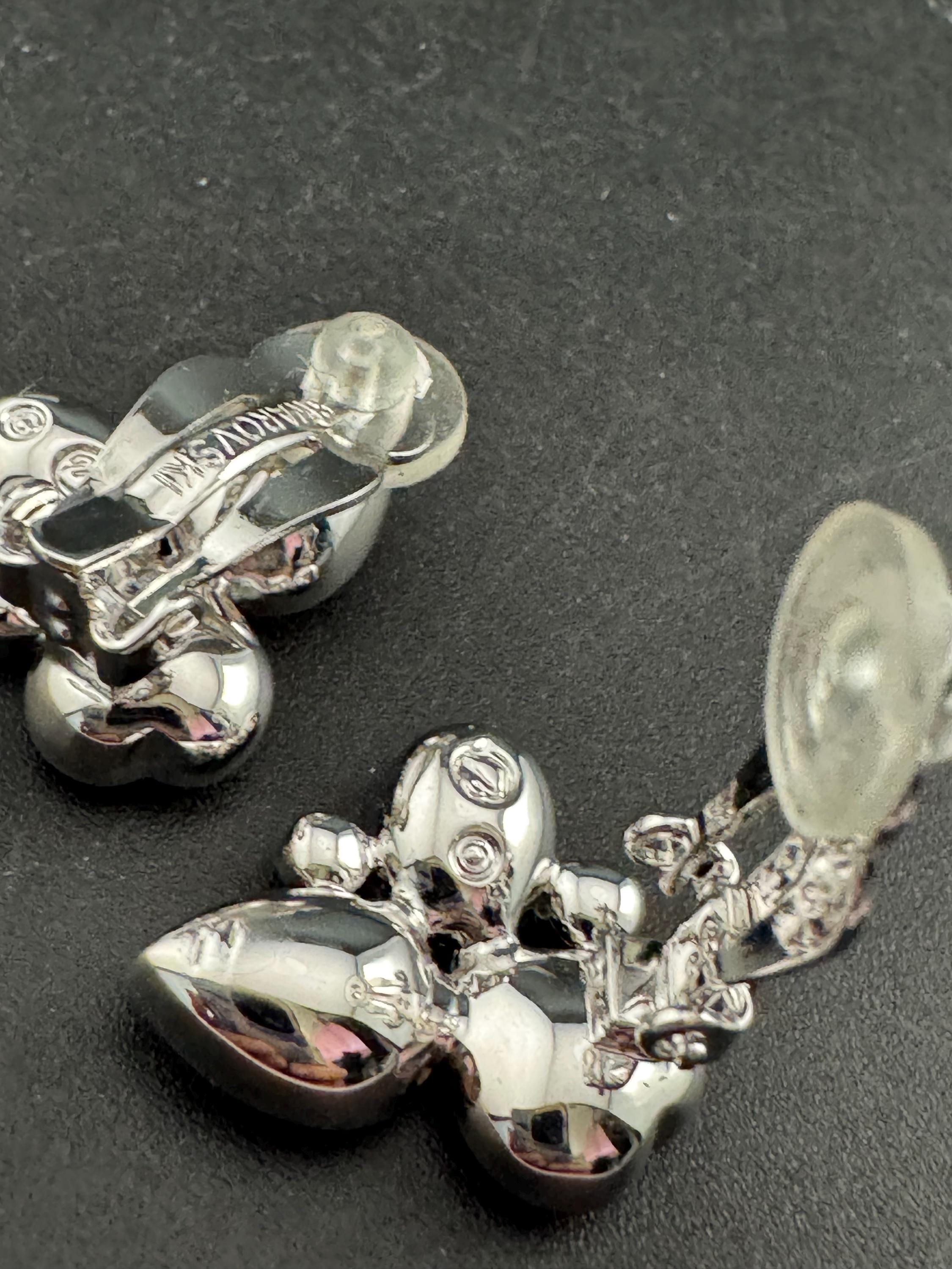 Signed Swarovski crystal silver tone diamanté cluster stud earrings