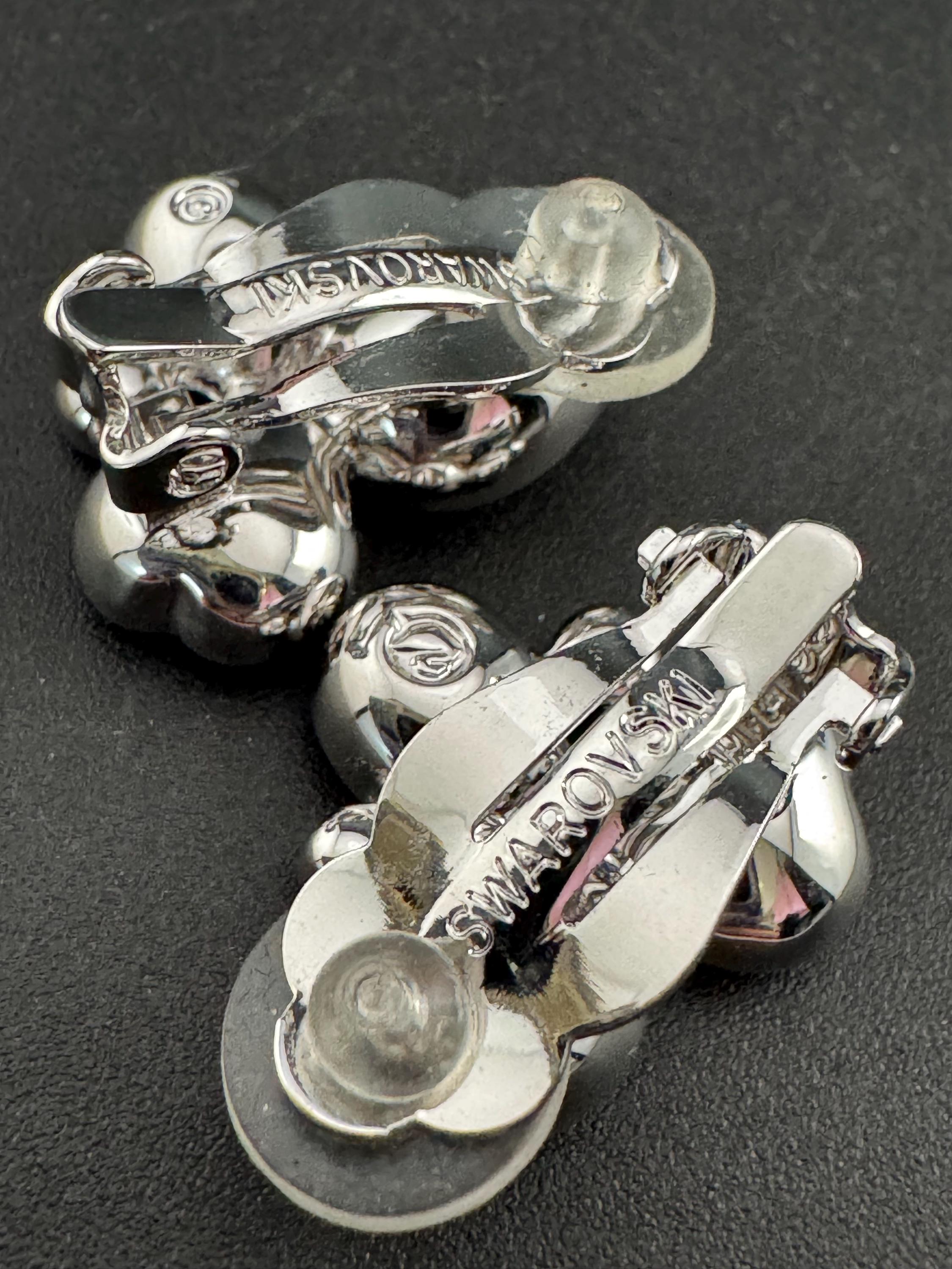 Signed Swarovski crystal silver tone diamanté cluster stud earrings