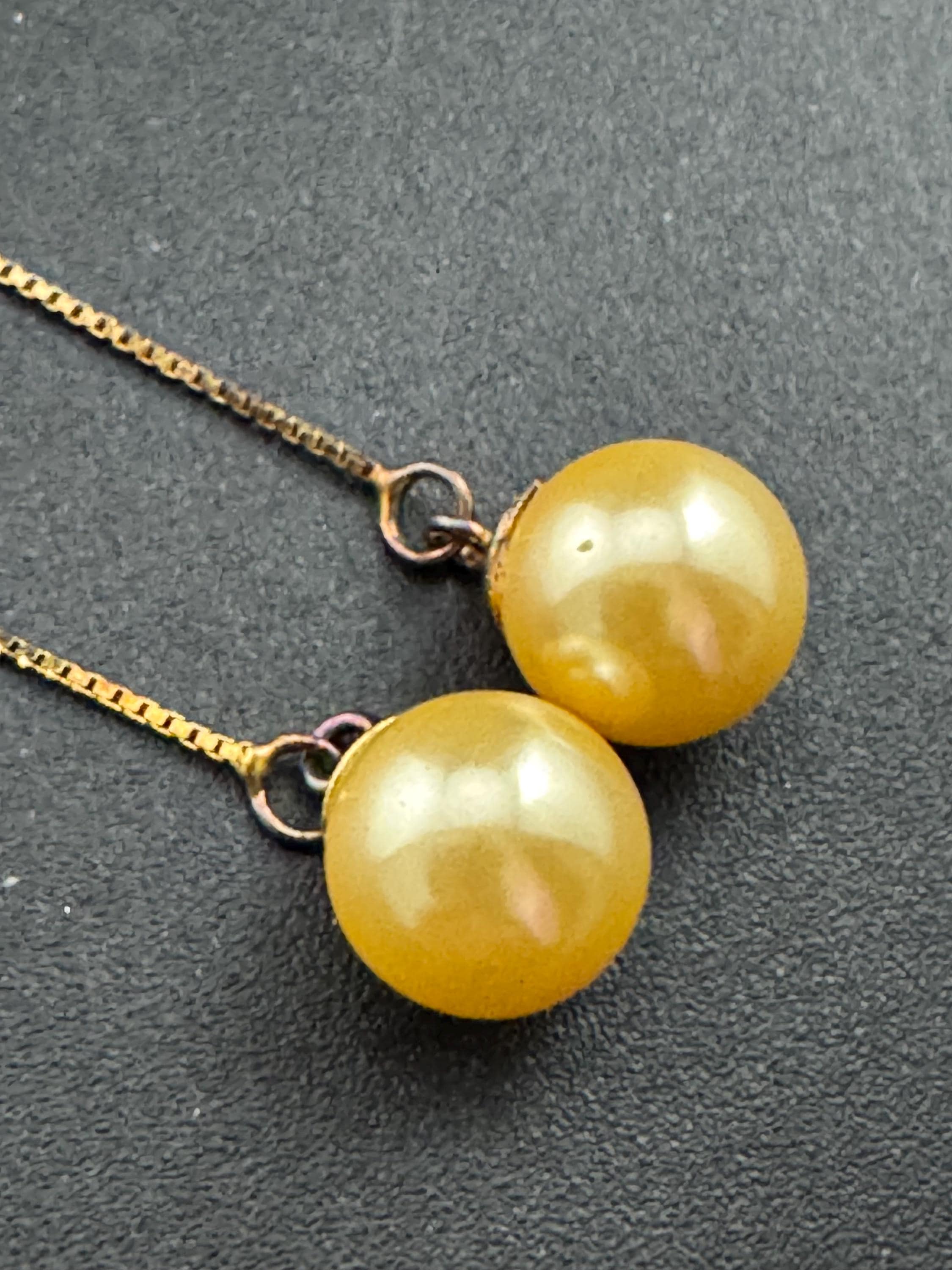 1980s vintage 10cm gold plated yellow tone cream faux pearl ball threader pull through Earrings for pierced ears