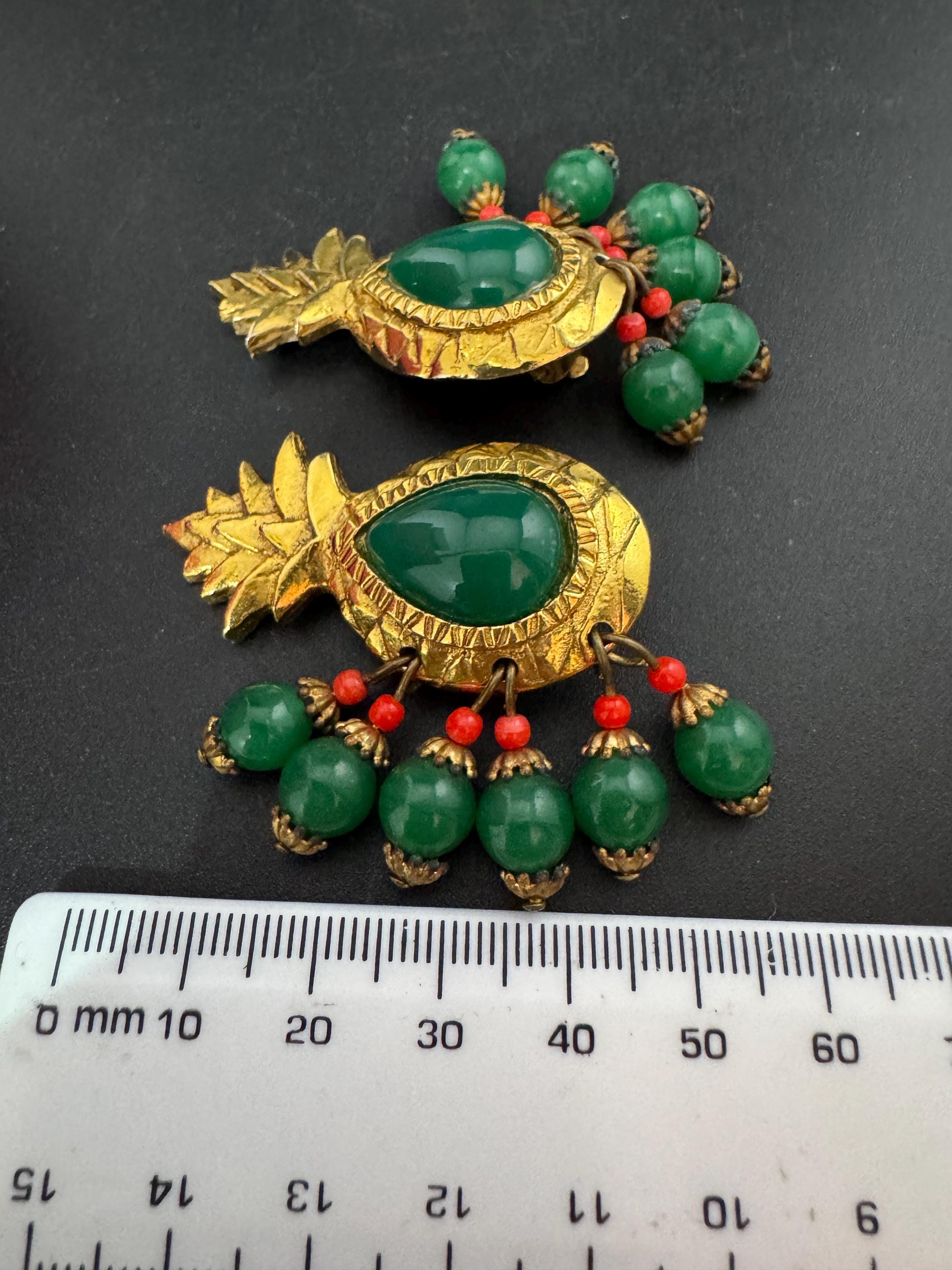 Vintage 1980s Beaded Pineapple Clip On Earrings: Abbey Road USA Signed