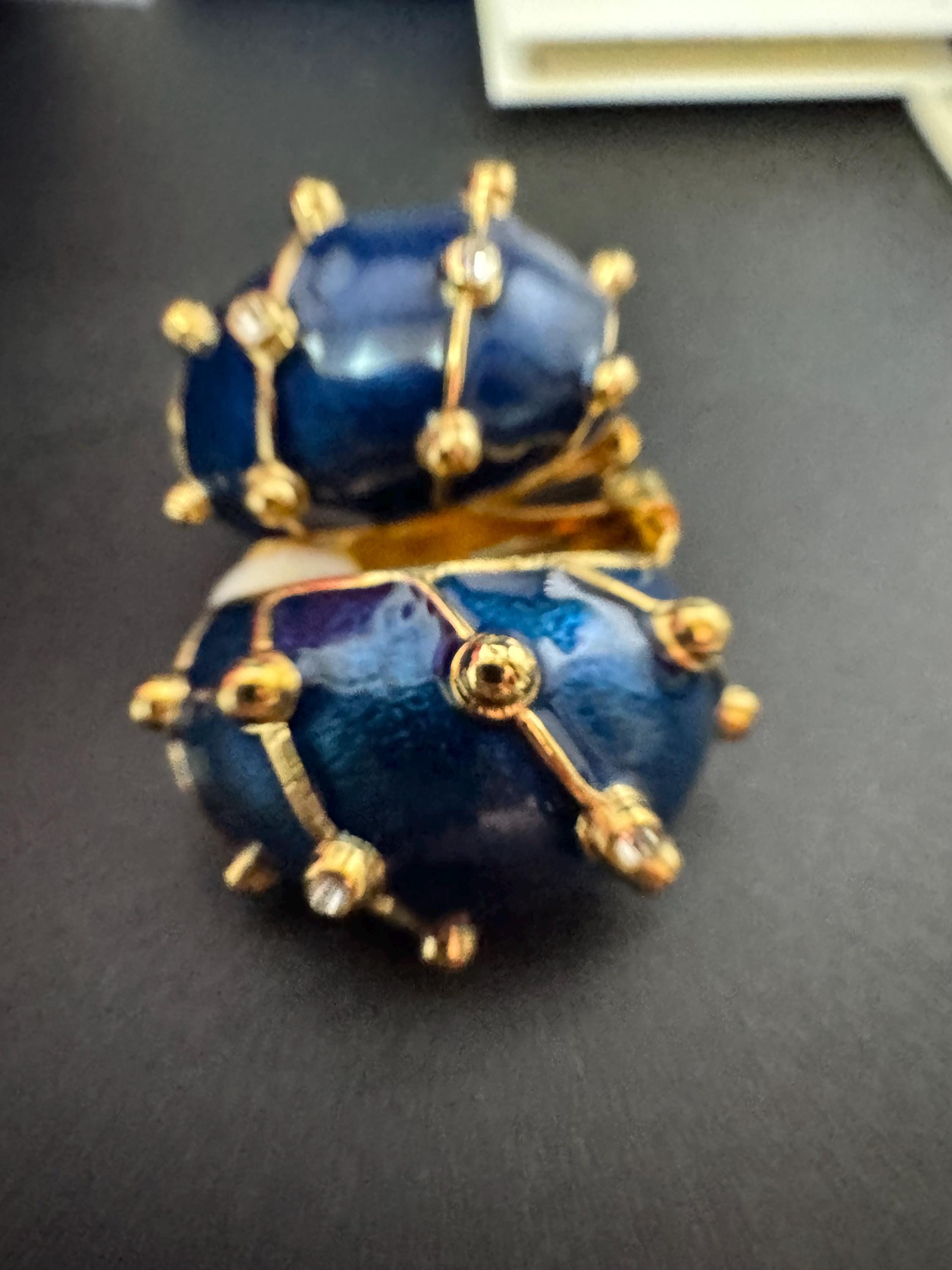 JBK Jacqueline Kennedy Blue Enamel Crystal Clip On Earrings, Gold Plated