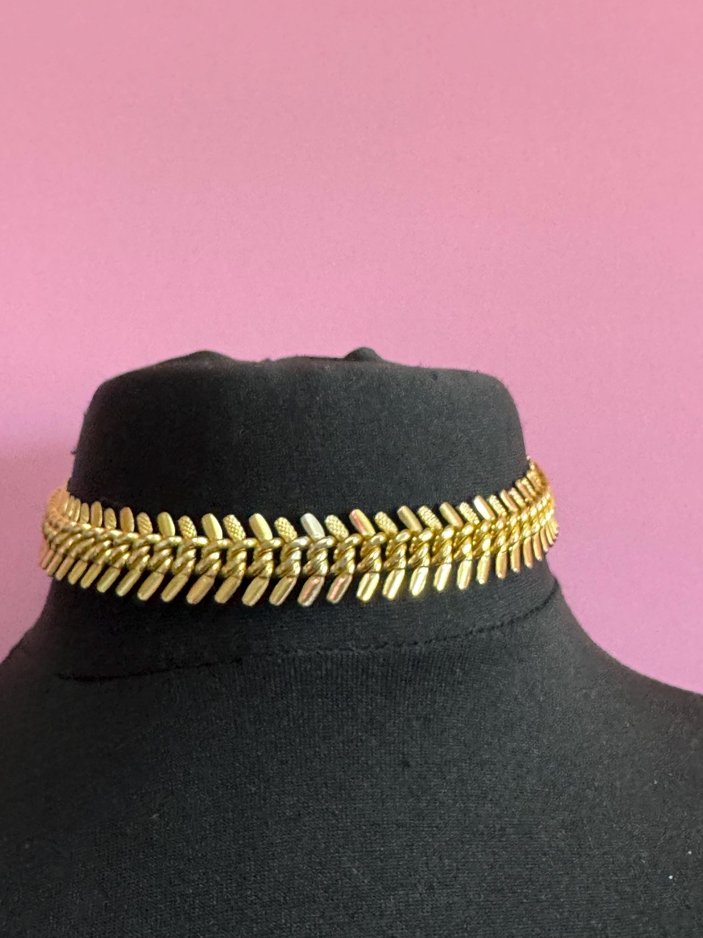 Petite fit Vintage bright gold tone lightweight gold tone choker collar necklace signed west Germany