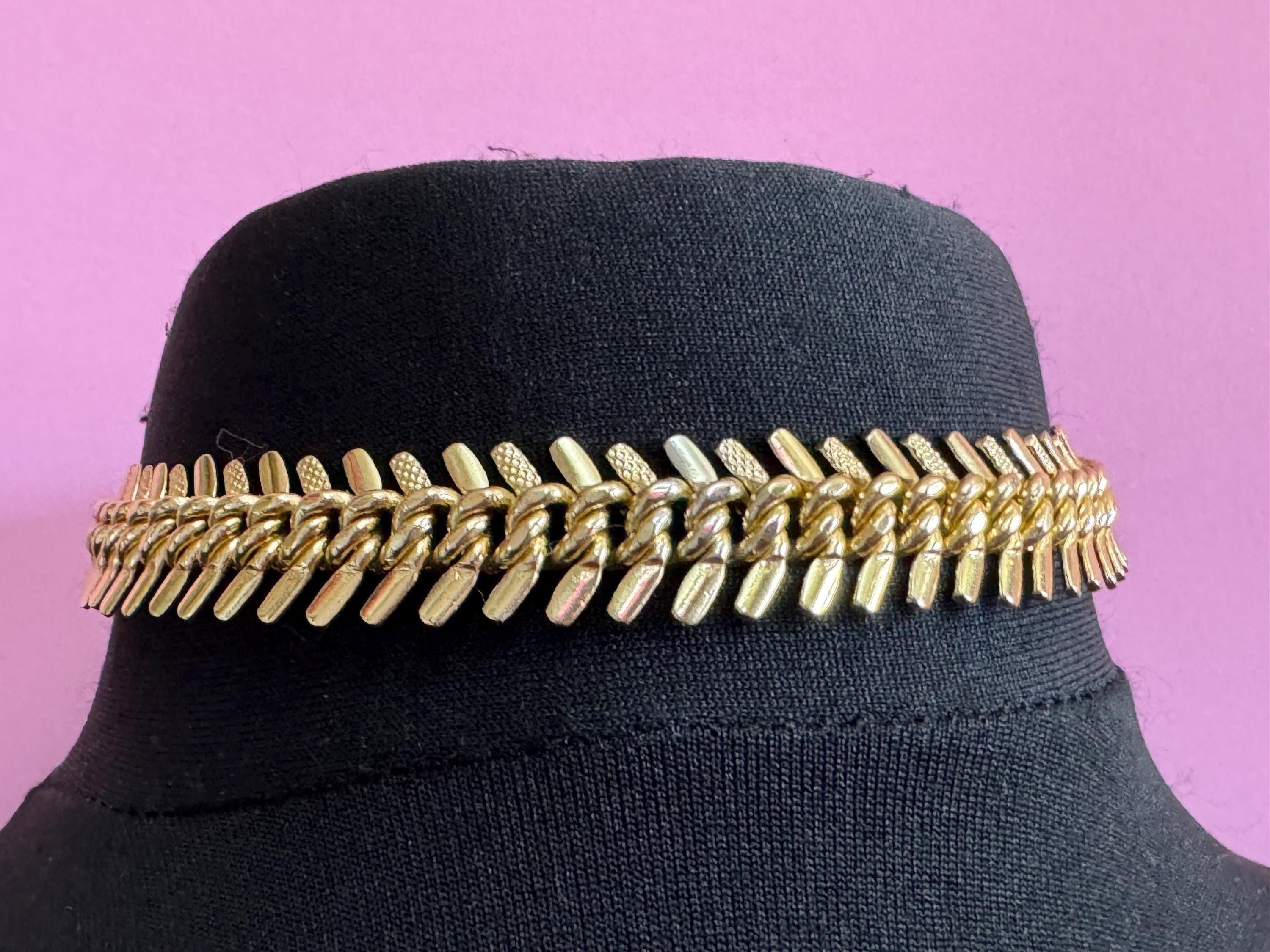 Petite fit Vintage bright gold tone lightweight gold tone choker collar necklace signed west Germany