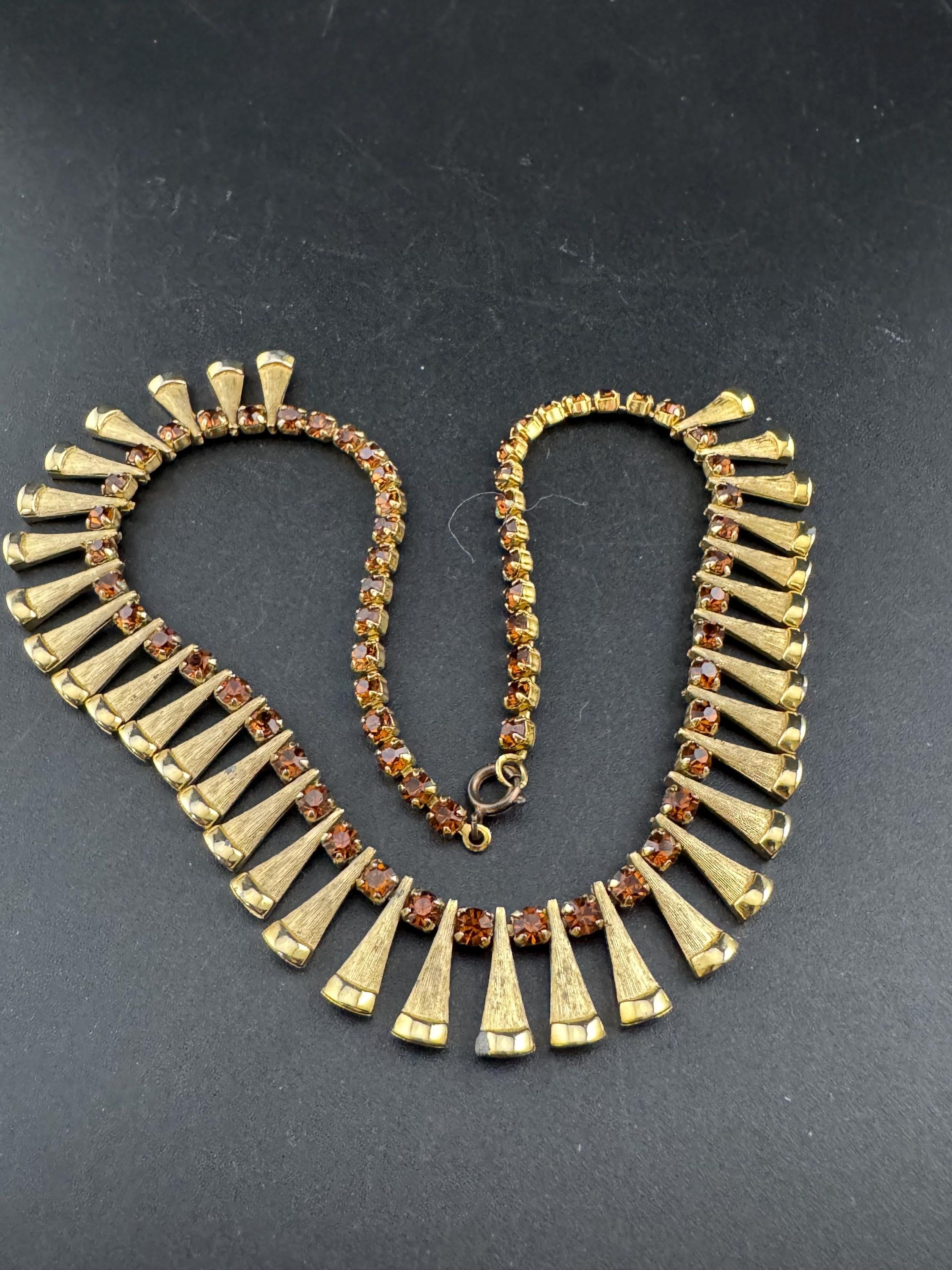 Petite fit, slim neck 35.5cm Brown cognac glass diamanté wide mesh choker necklace Vintage
