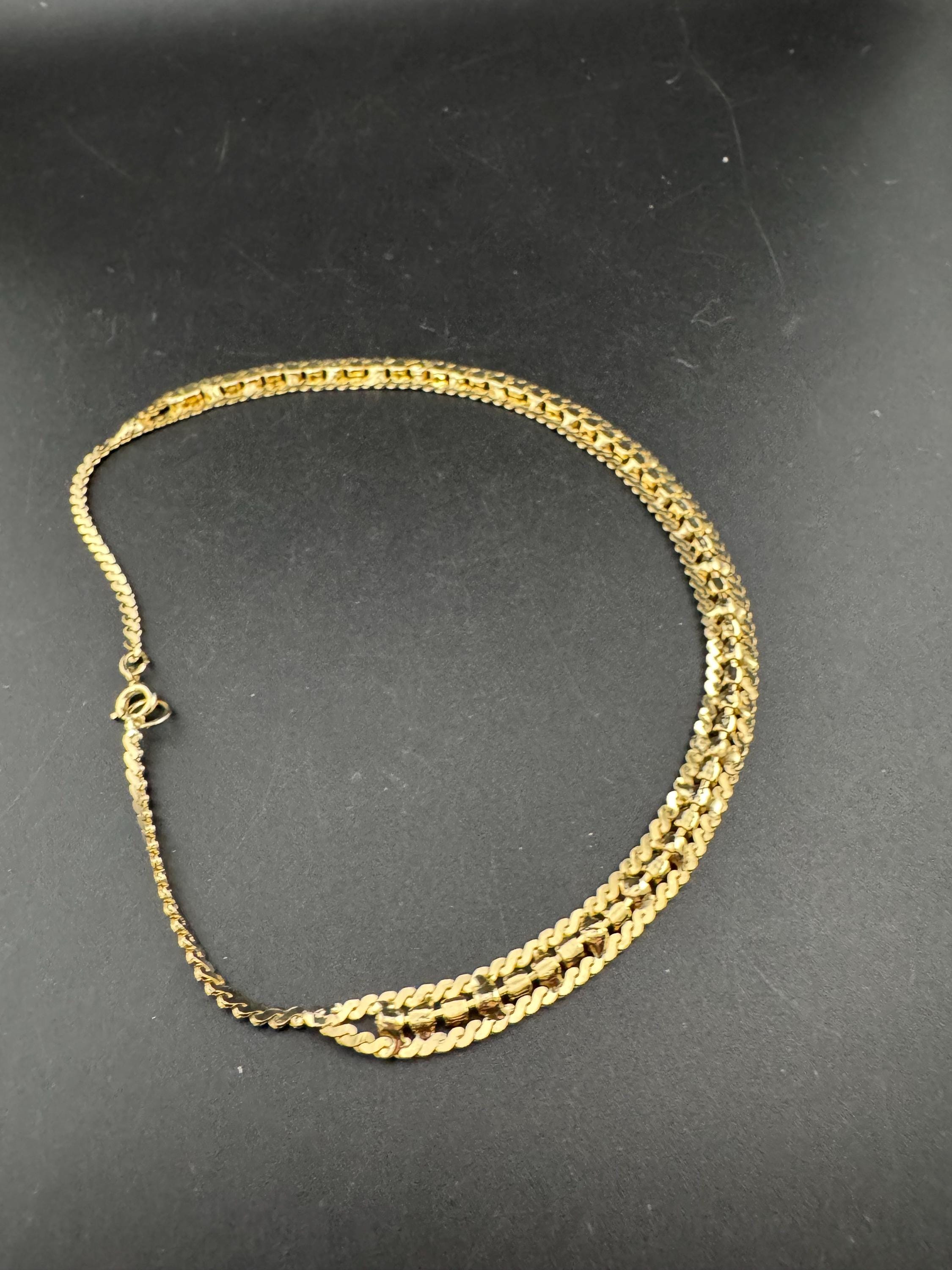 Vintage 1960s Gold Plated Serpentine Necklace: Turquoise Rhinestones