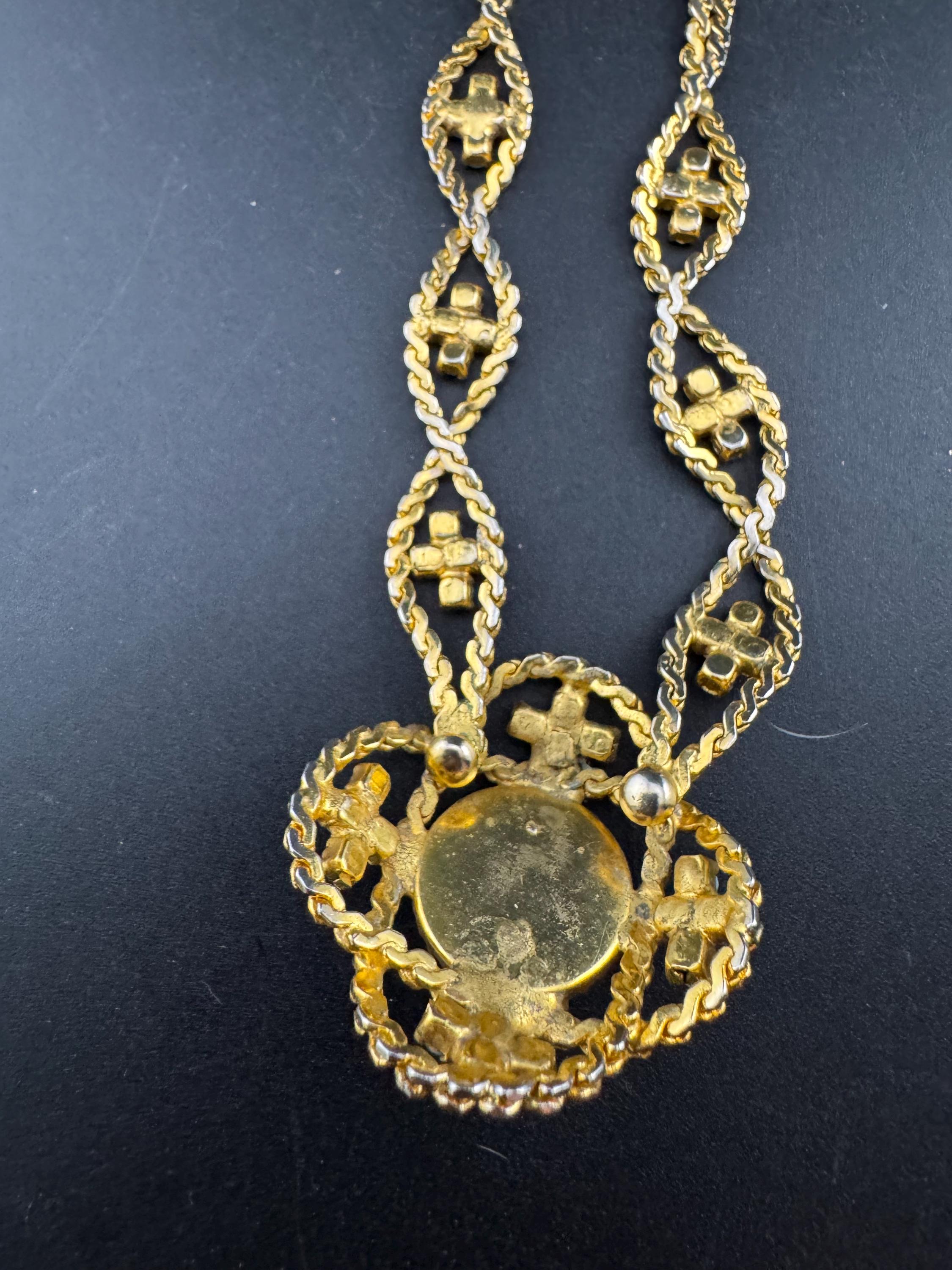 Vintage 1960s Serpentine Lariat Necklace: Gold Tone & Turquoise Cabochon