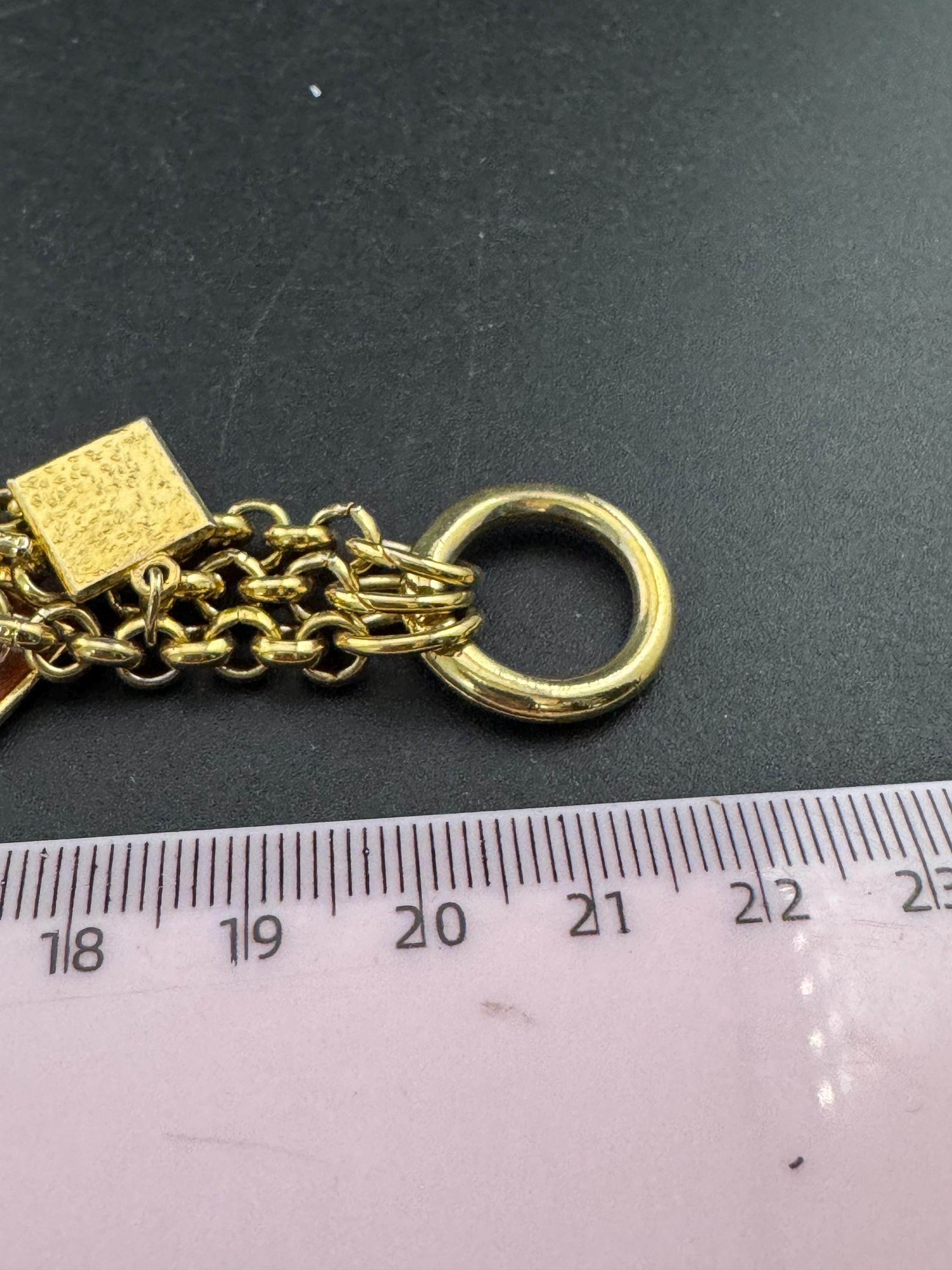Vintage high end orange and black enamel chain link statement Multistrand charm bracelet gold tone unsigned