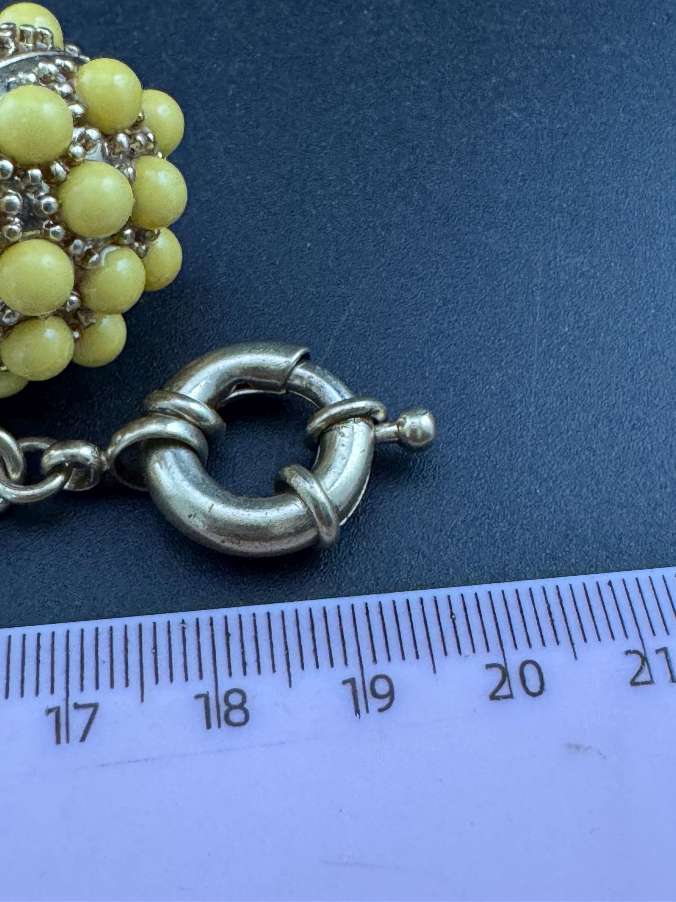 Huge Vintage Gold tone chain link very chunky 3cm yellow beaded orb charm bracelet 1960s 1950s 19cm