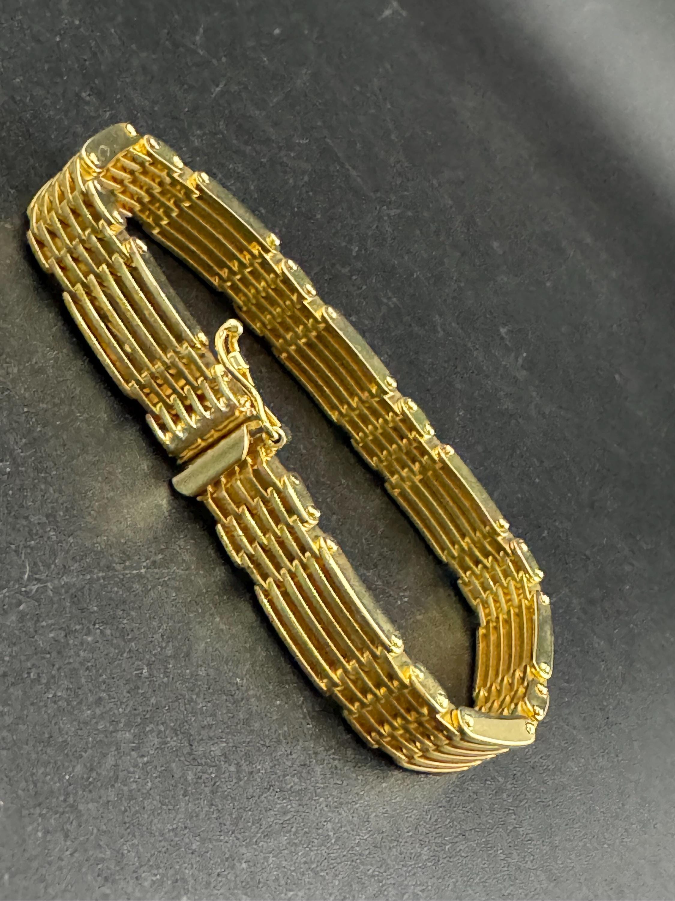 Vintage Gold Plated Gate Bracelet: 1980s Statement Jewelry