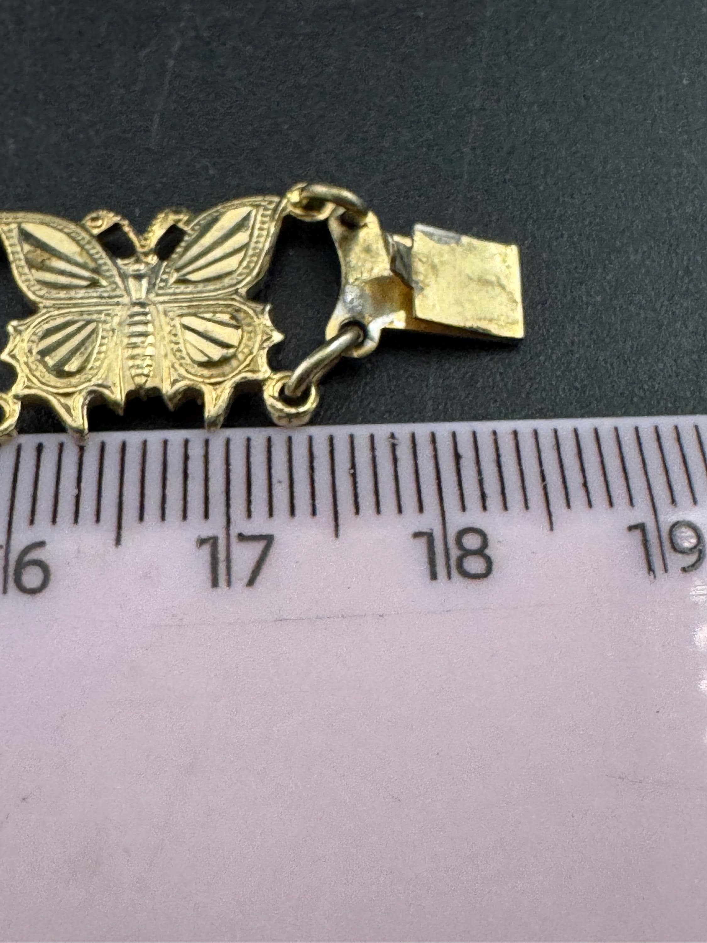 Vintage sweet rolled gold plated 1950s panel link butterfly bracelet 18cm long 14mm wide
