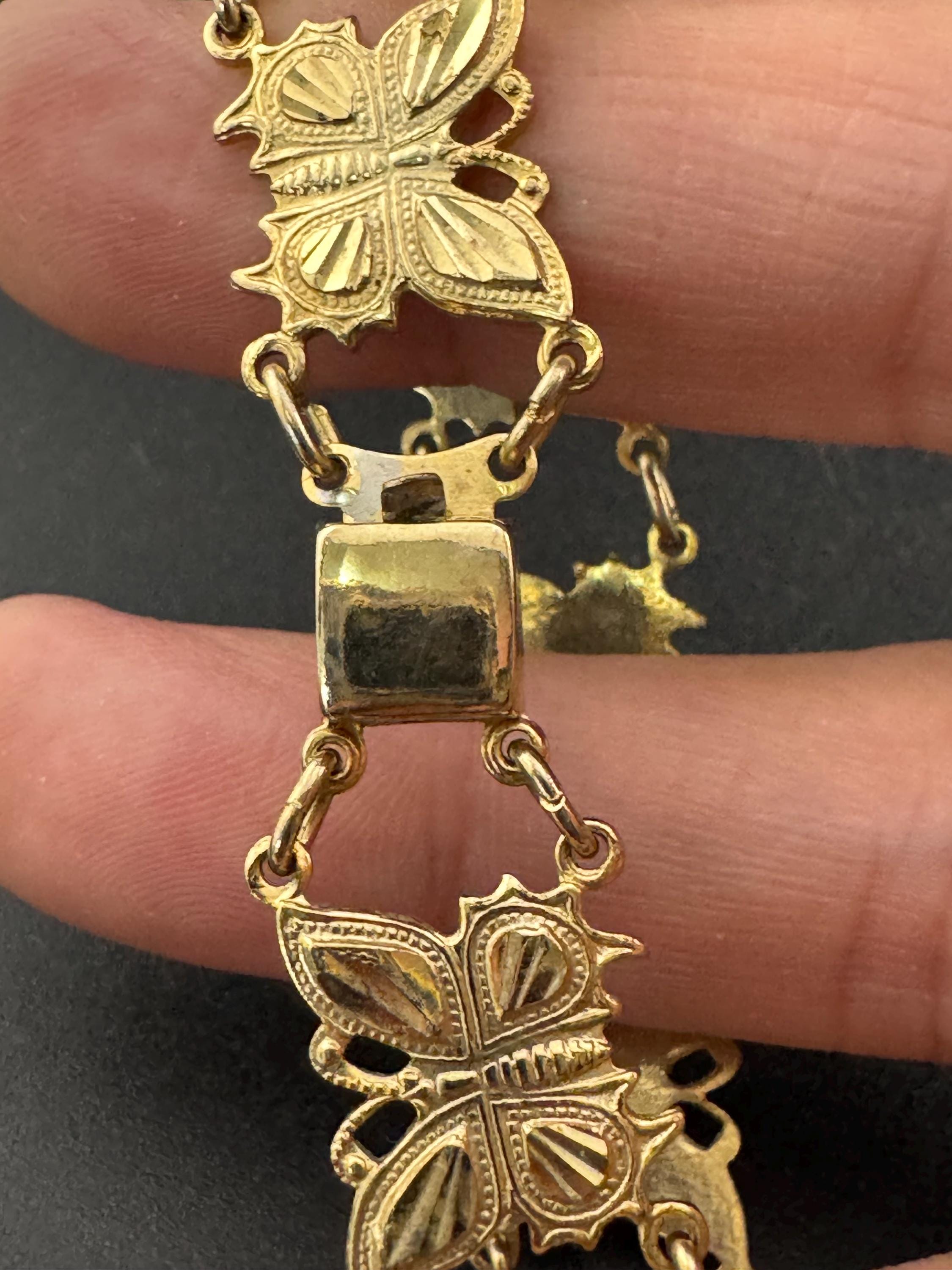 Vintage sweet rolled gold plated 1950s panel link butterfly bracelet 18cm long 14mm wide