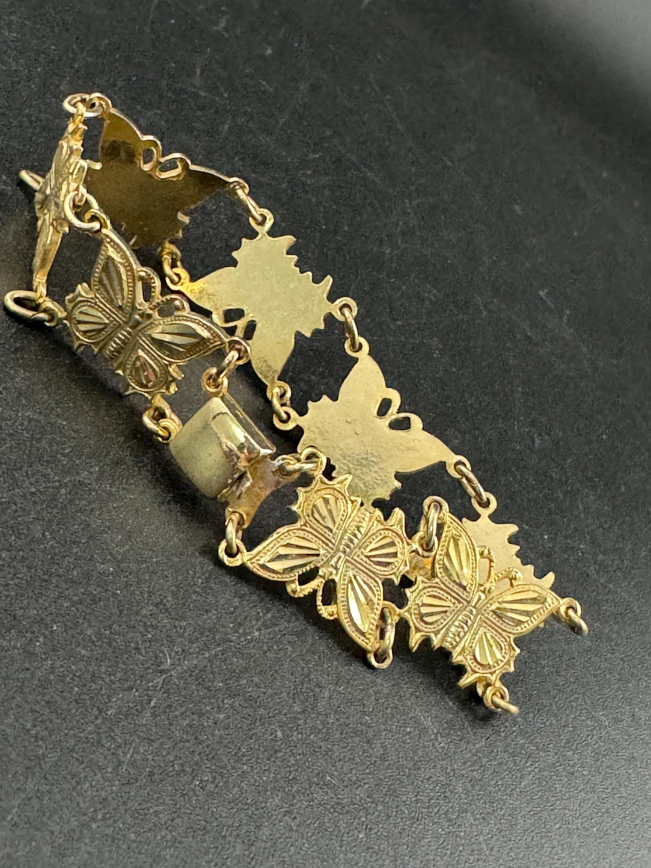 Vintage sweet rolled gold plated 1950s panel link butterfly bracelet 18cm long 14mm wide
