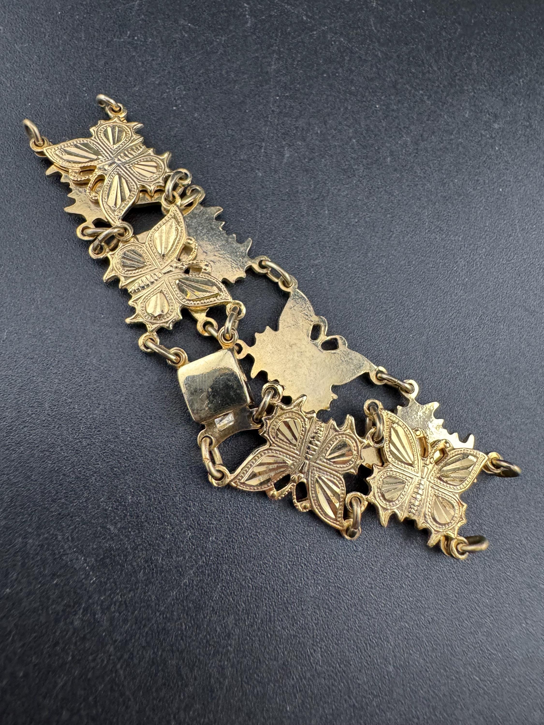 Vintage sweet rolled gold plated 1950s panel link butterfly bracelet 18cm long 14mm wide