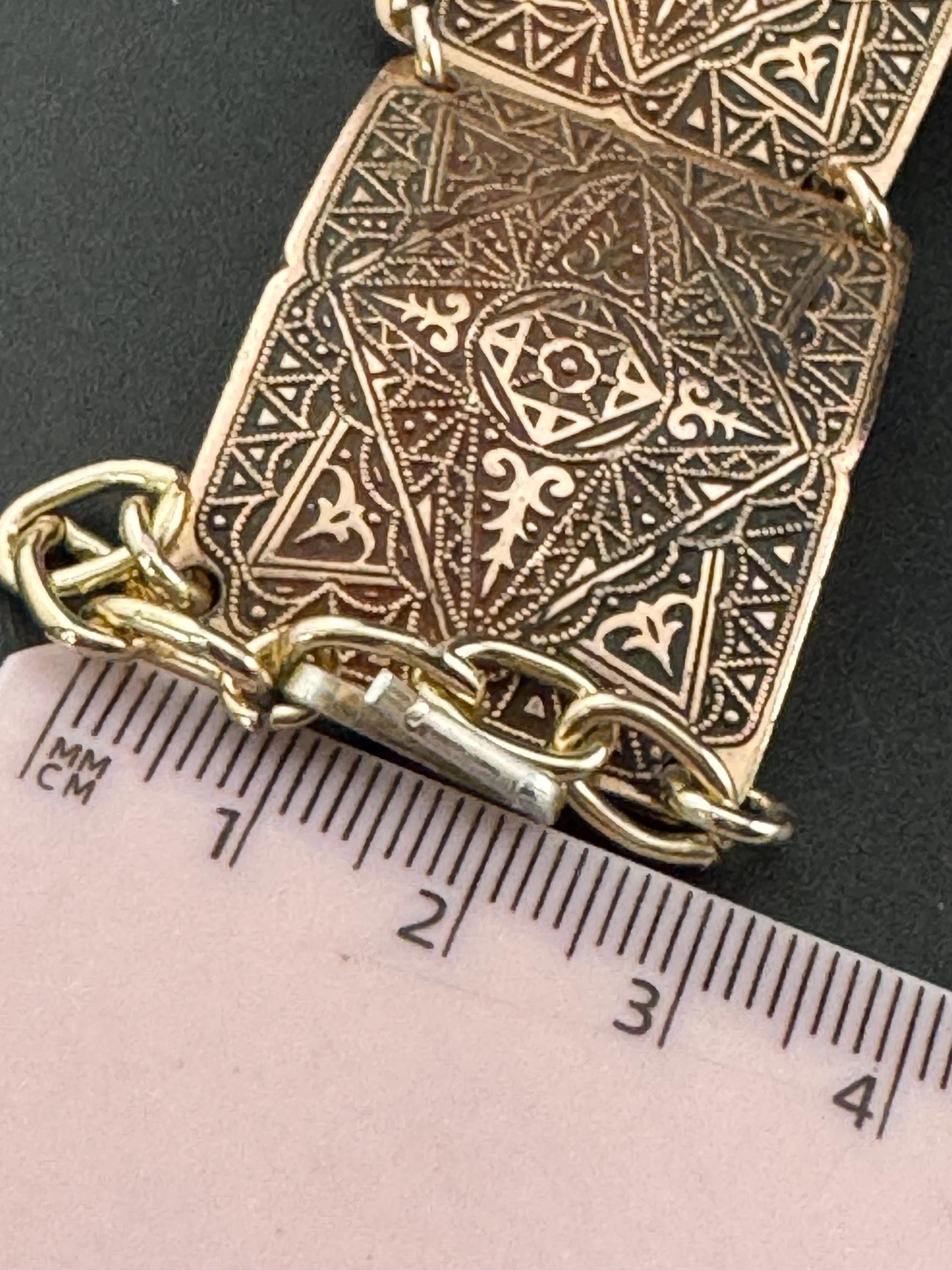 Vintage Eloxal Aluminum Panel Bracelet: Copper, Red & Gold Eastern Print