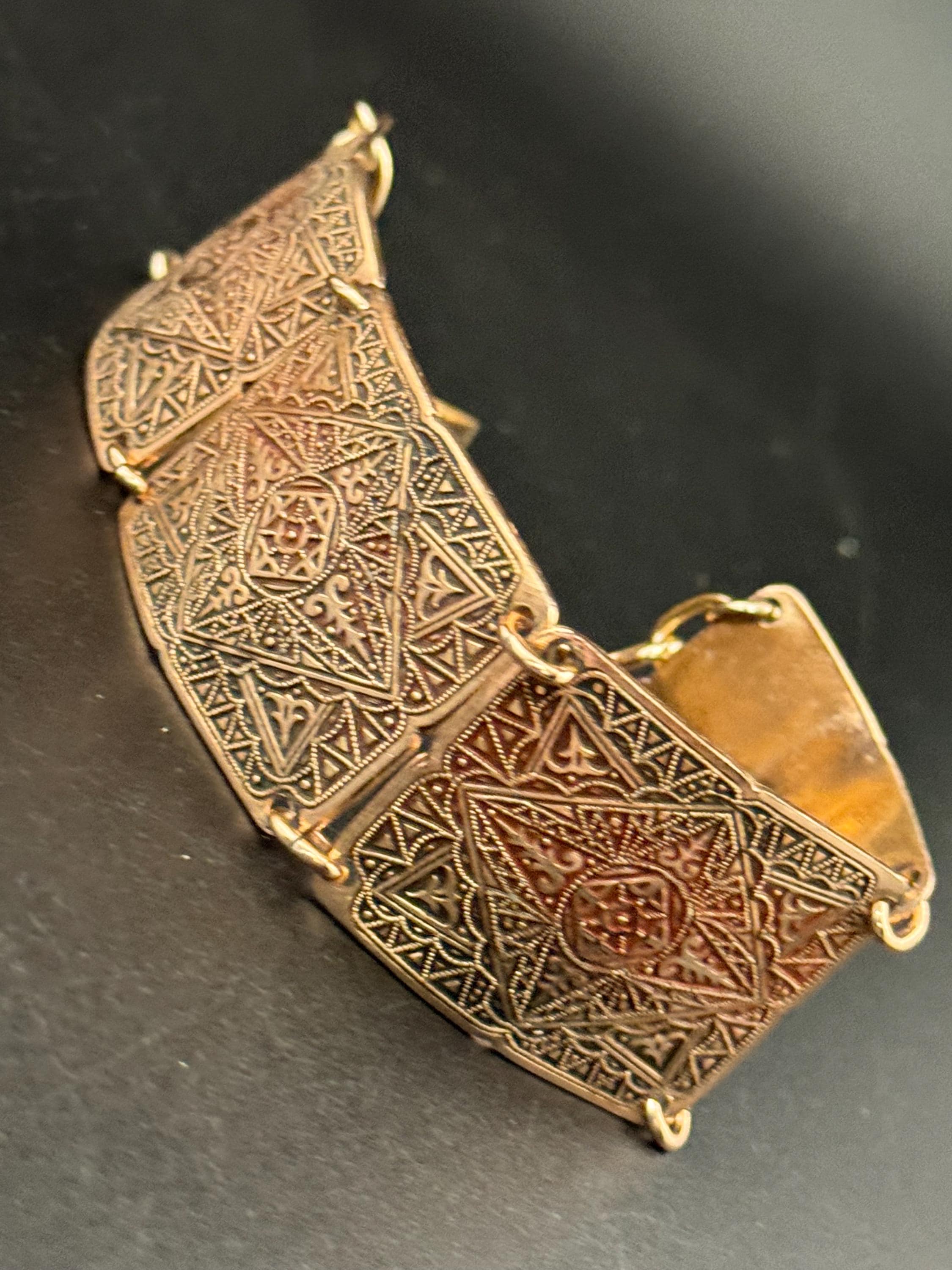 Vintage Eloxal Aluminum Panel Bracelet: Copper, Red & Gold Eastern Print