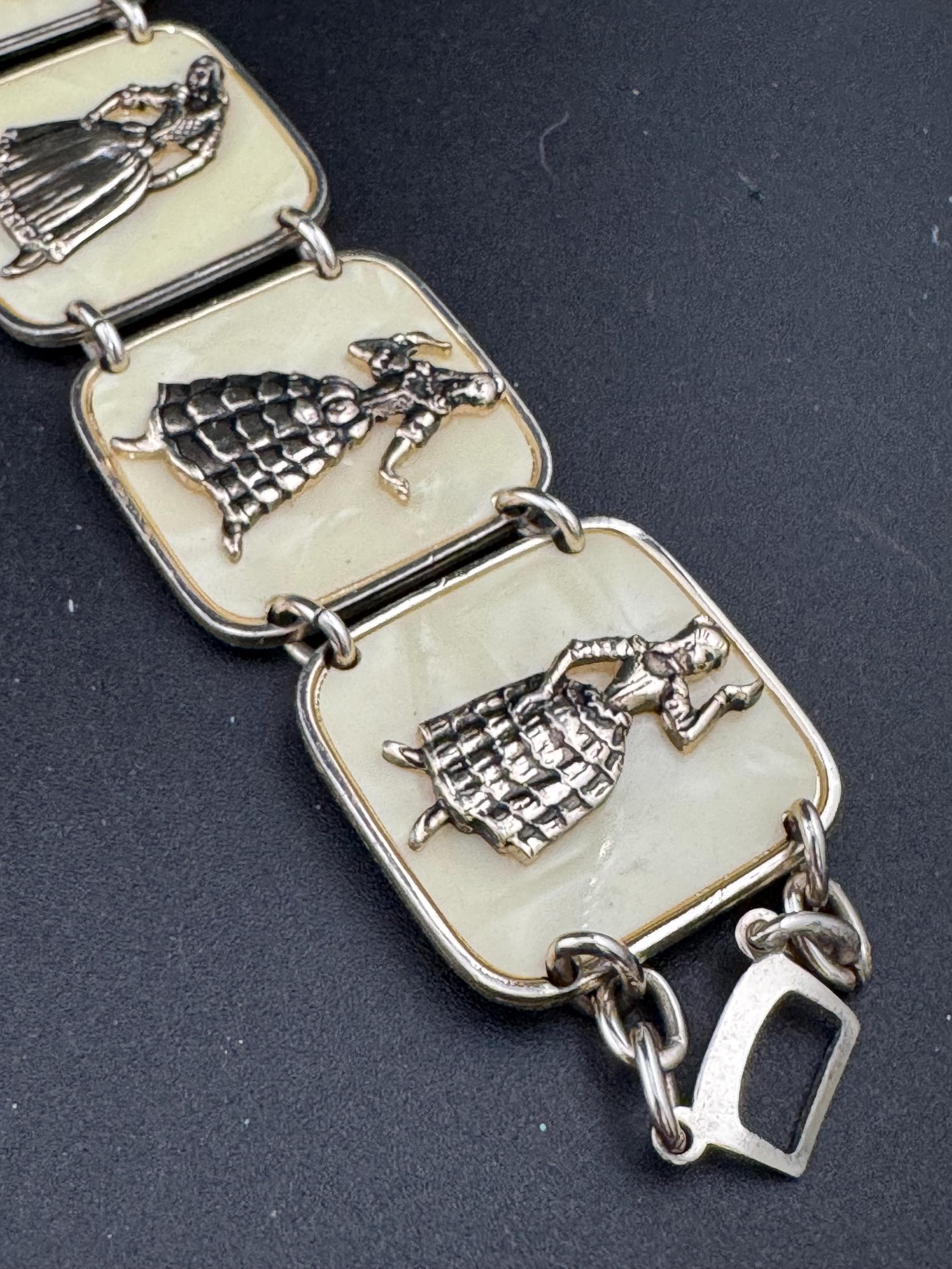 Vintage gold Tone lucite eastern dancing lady panel link bracelet lightweight aluminium Eloxal