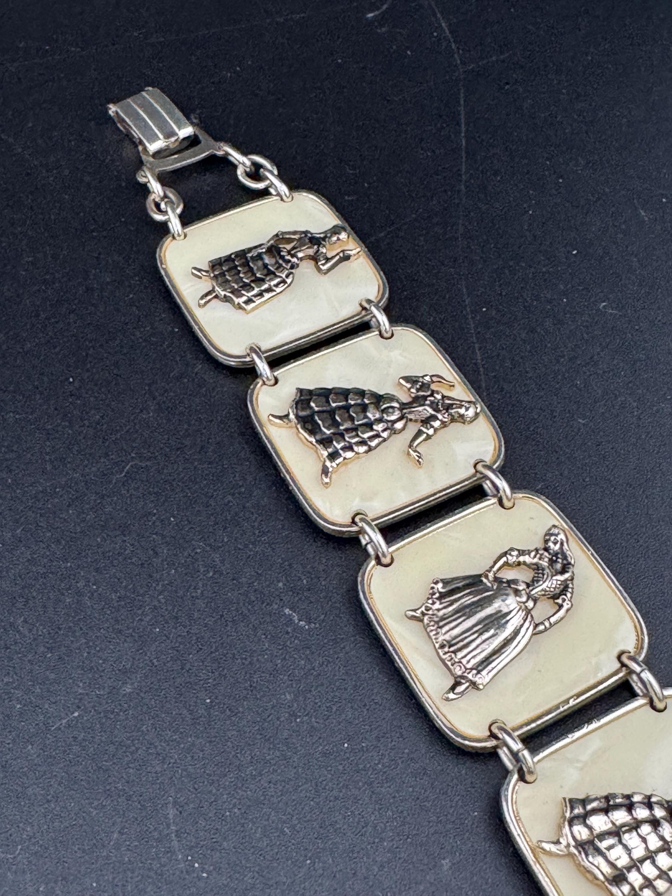 Vintage gold Tone lucite eastern dancing lady panel link bracelet lightweight aluminium Eloxal