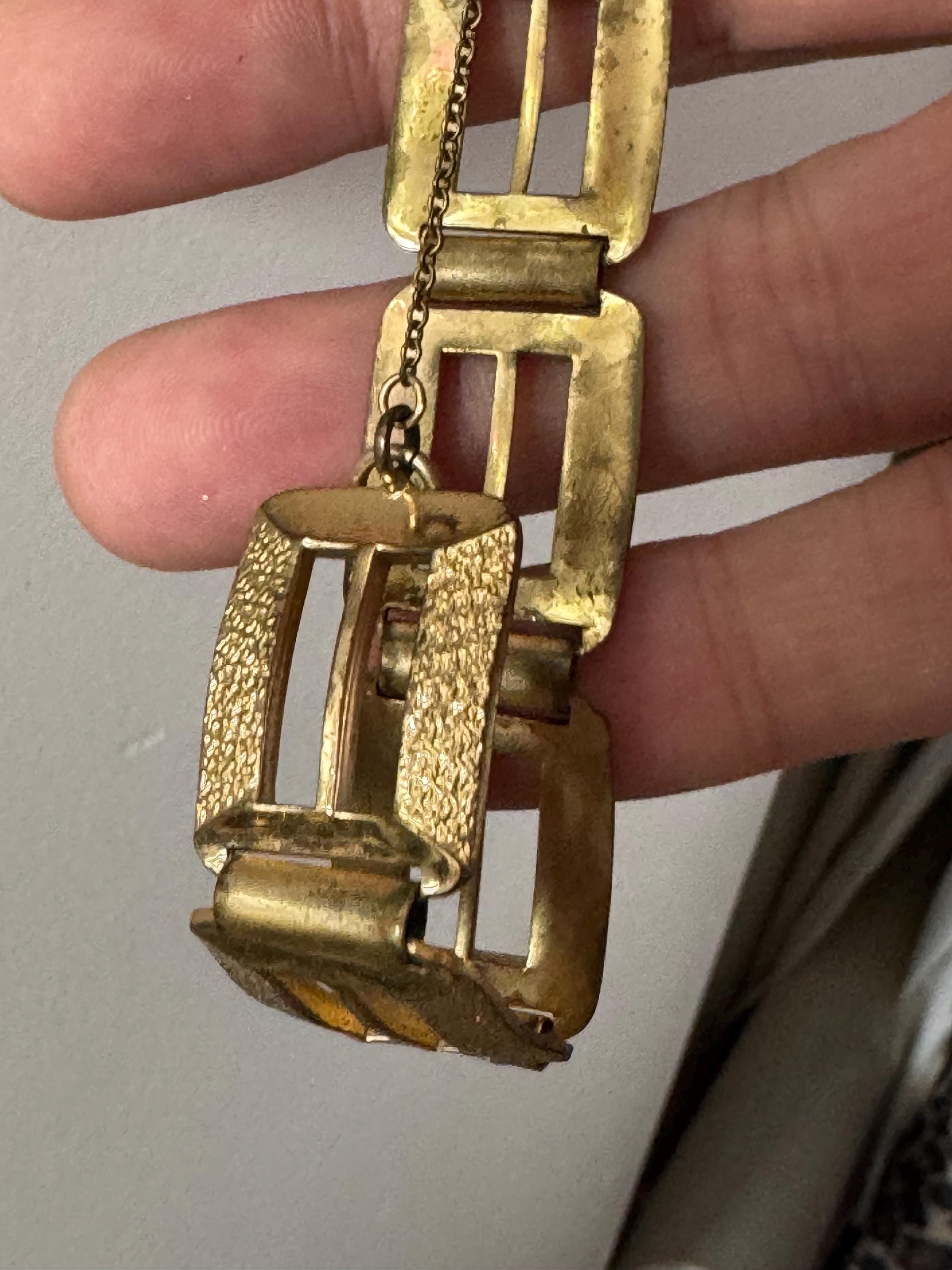 Antique 1930s modernist Rolled gold brutalist textured panel link bracelet 19cm x 16mm